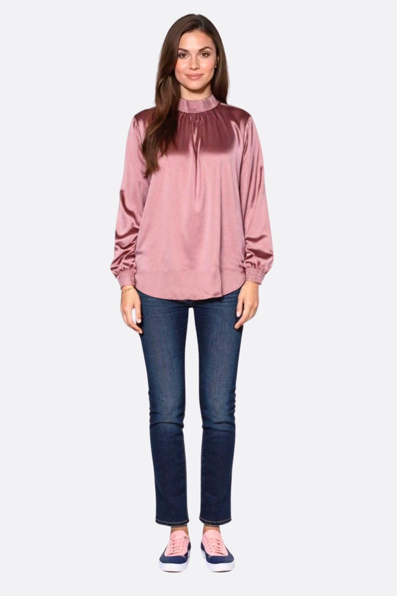 Blouse en satin rose poudrée à manches longues - MISCIANO
