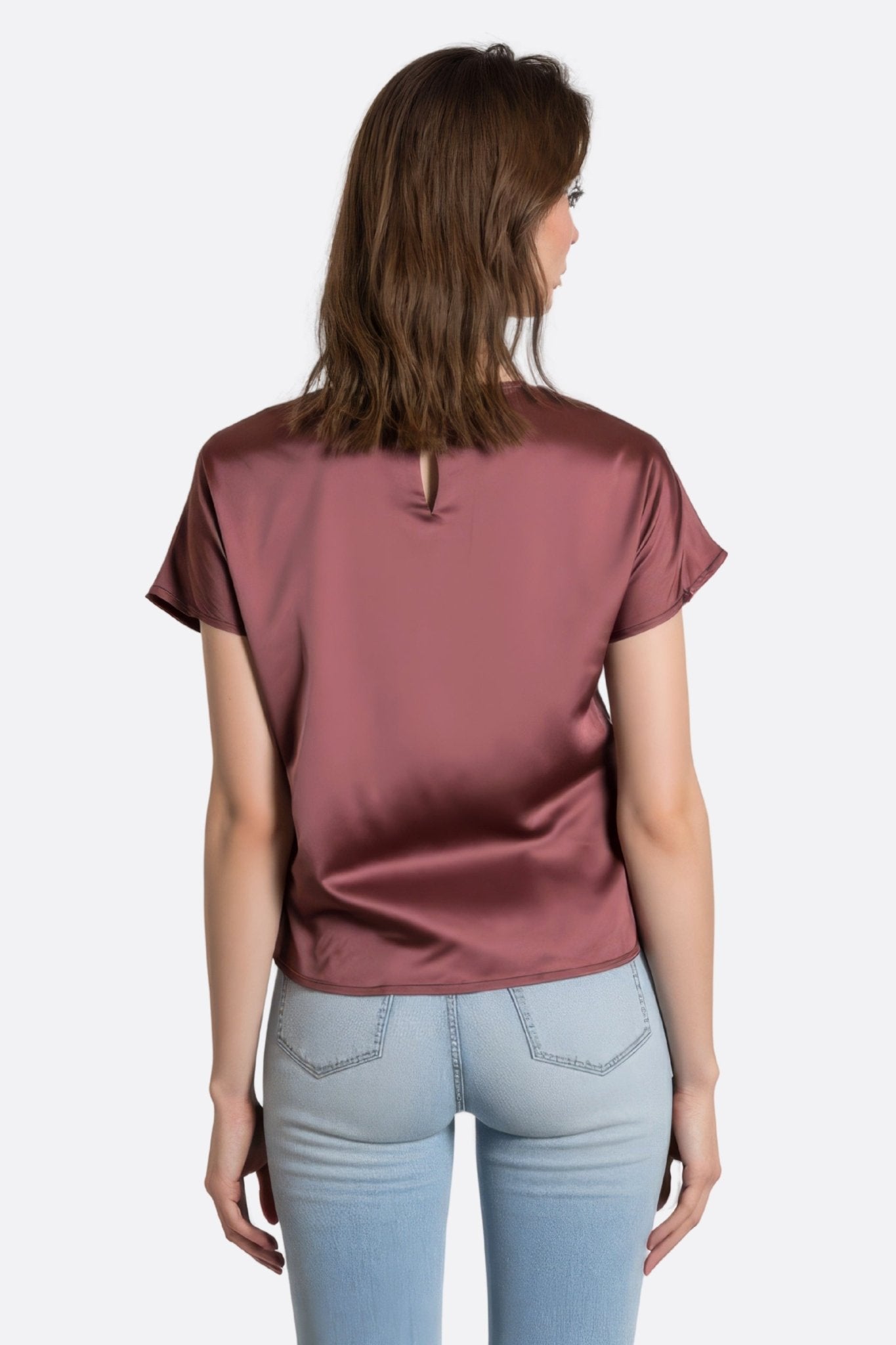 Blouse satin bordeau à détail froncé - MISCIANO