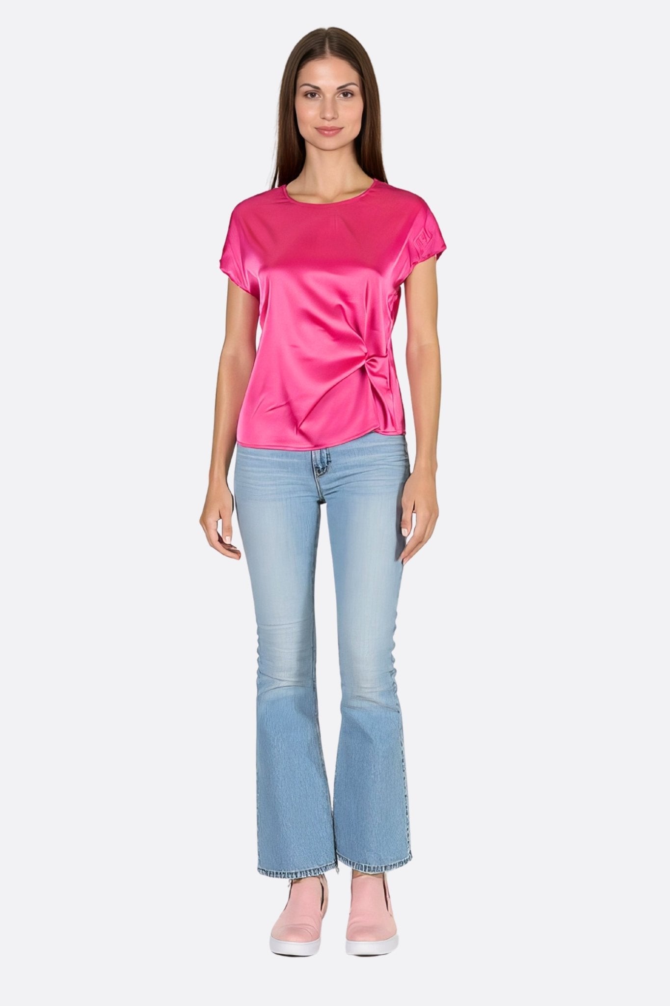 Blouse satin fuchsia à détail froncé - MISCIANO