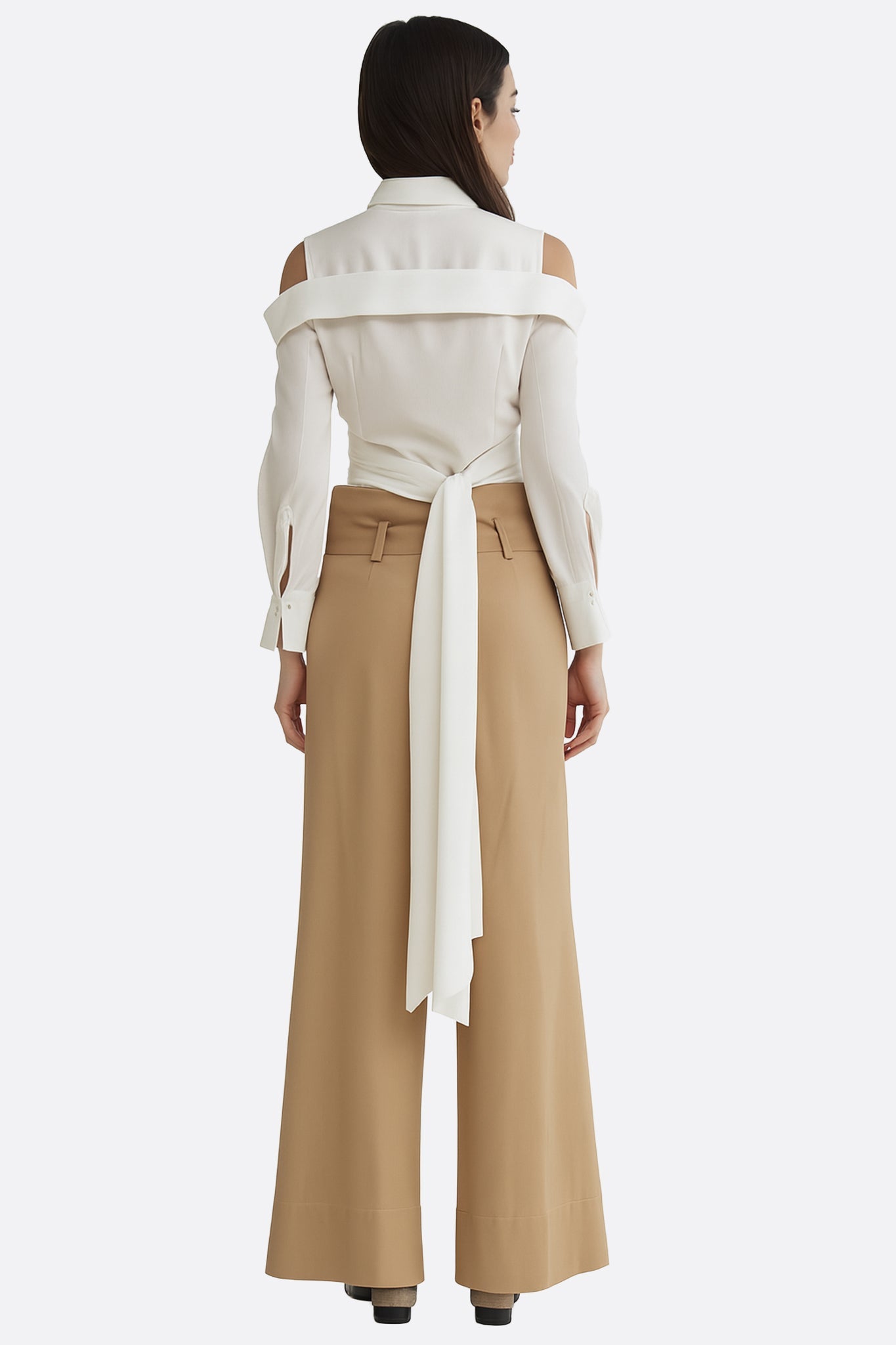Chemise blanche asymétrique à épaules dénudées et nœud drapé - MISCIANO
