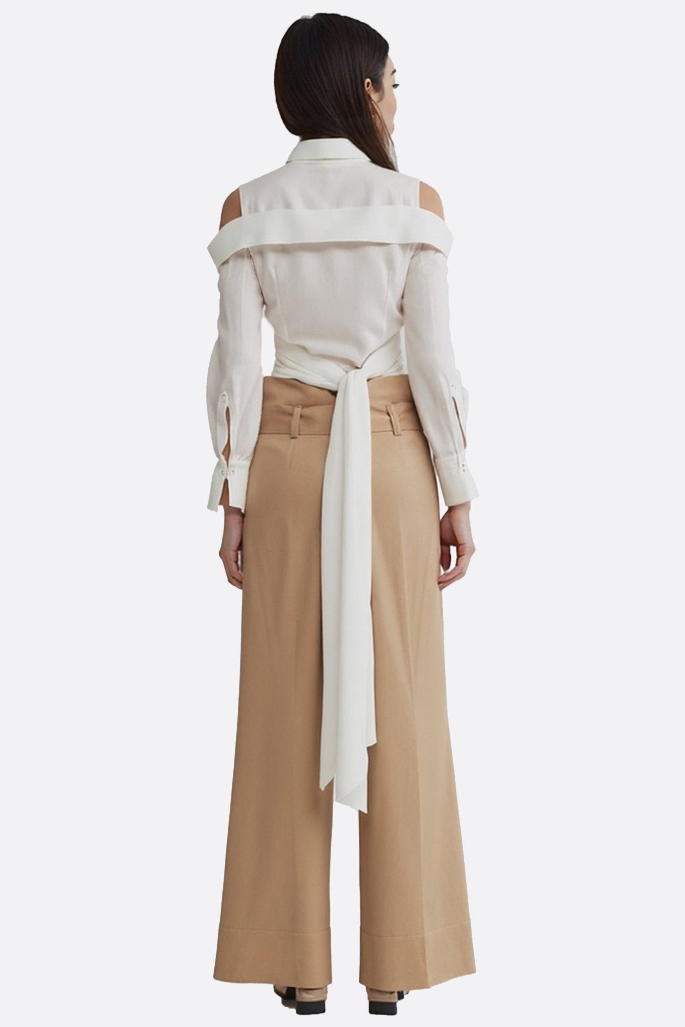 Chemise blanche asymétrique à épaules dénudées et nœud drapé - MISCIANO