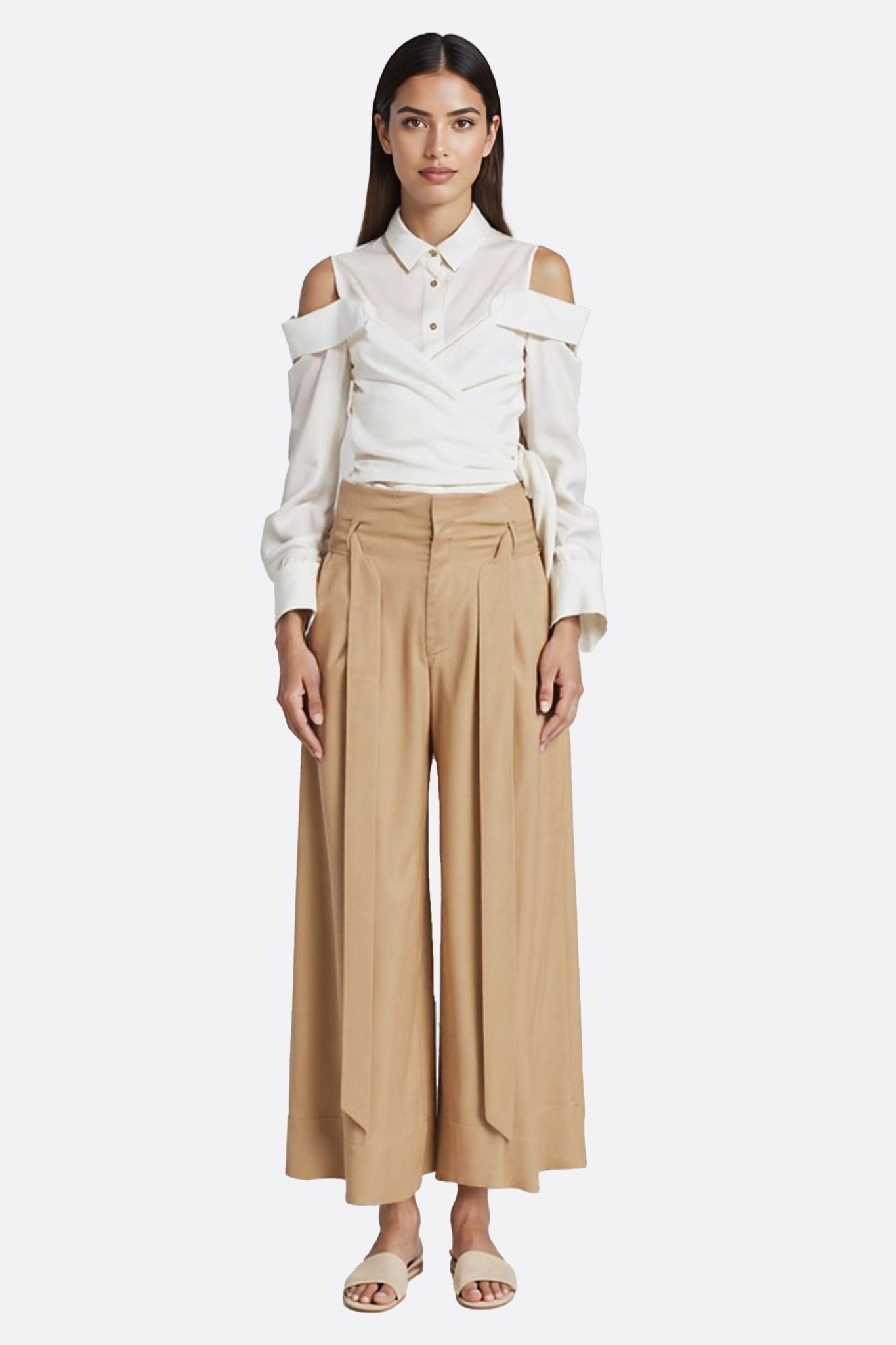 Chemise blanche asymétrique à épaules dénudées et nœud drapé - MISCIANO