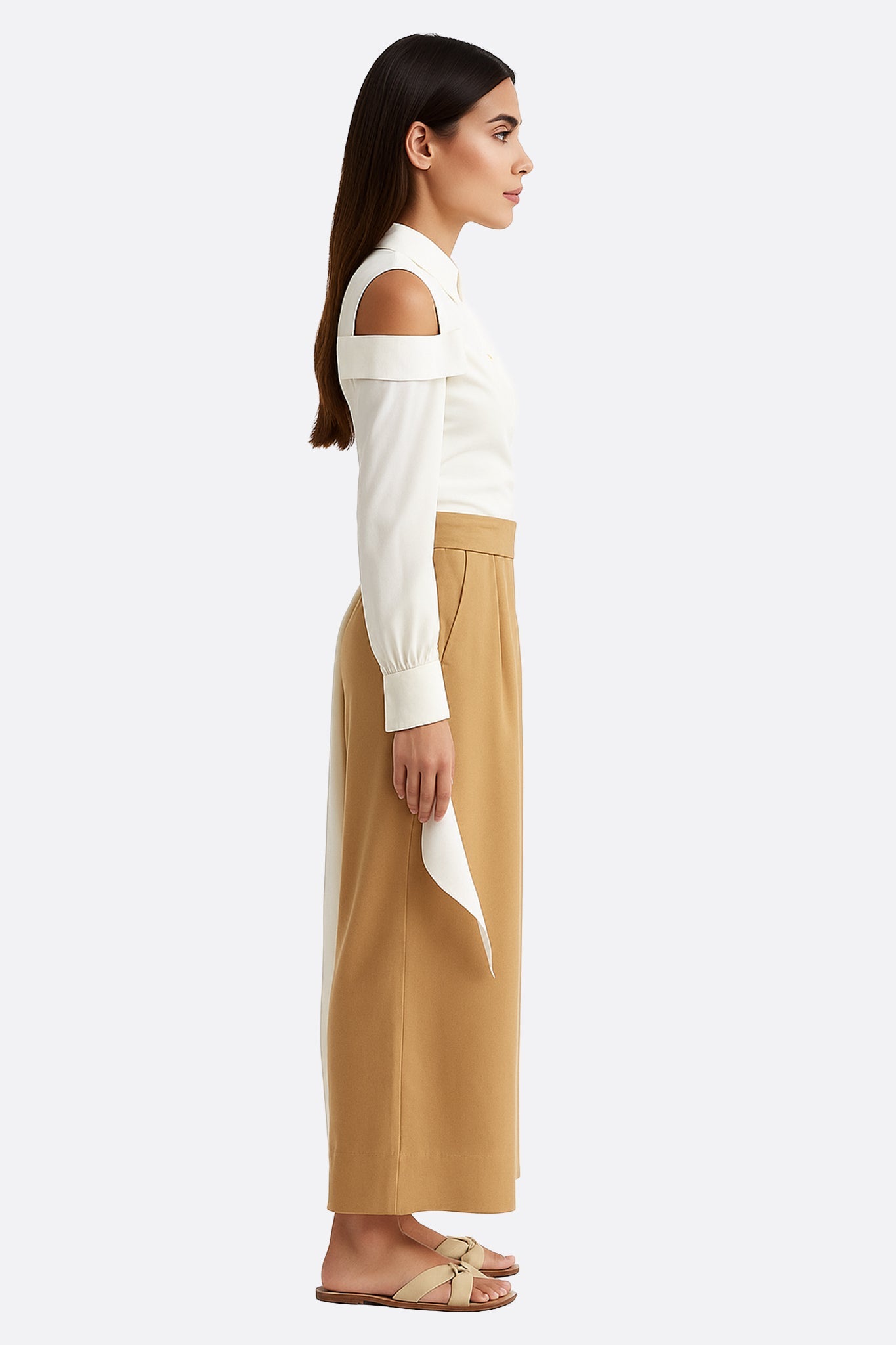 Chemise blanche asymétrique à épaules dénudées et nœud drapé - MISCIANO