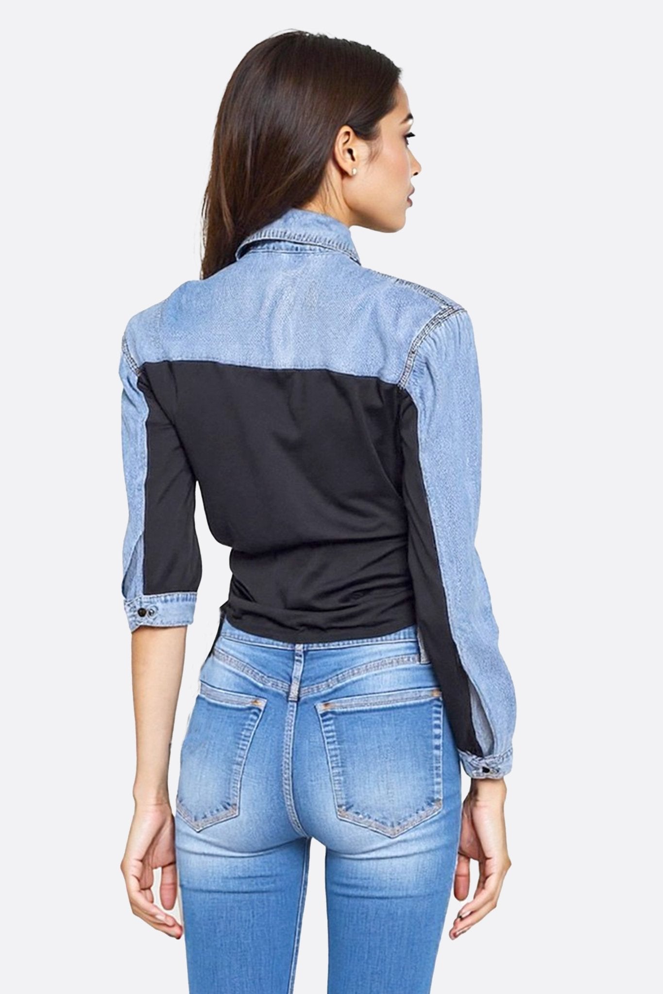 Chemise denim bleu bi - matières à cordons - MISCIANO