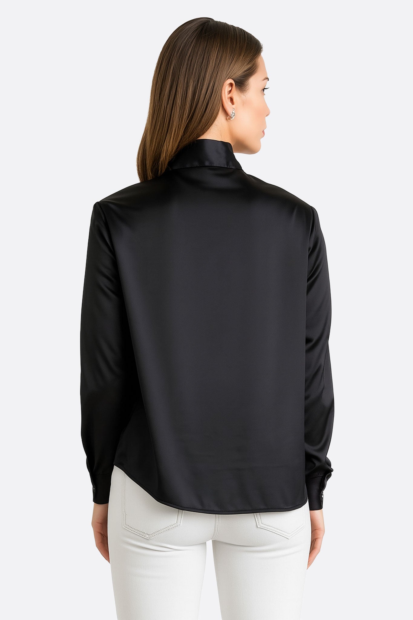 Chemise en satin noir à lavallière - MISCIANO