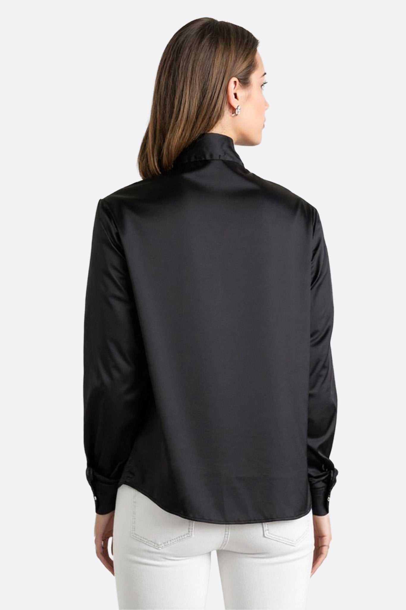 Chemise en satin noir à lavallière - MISCIANO