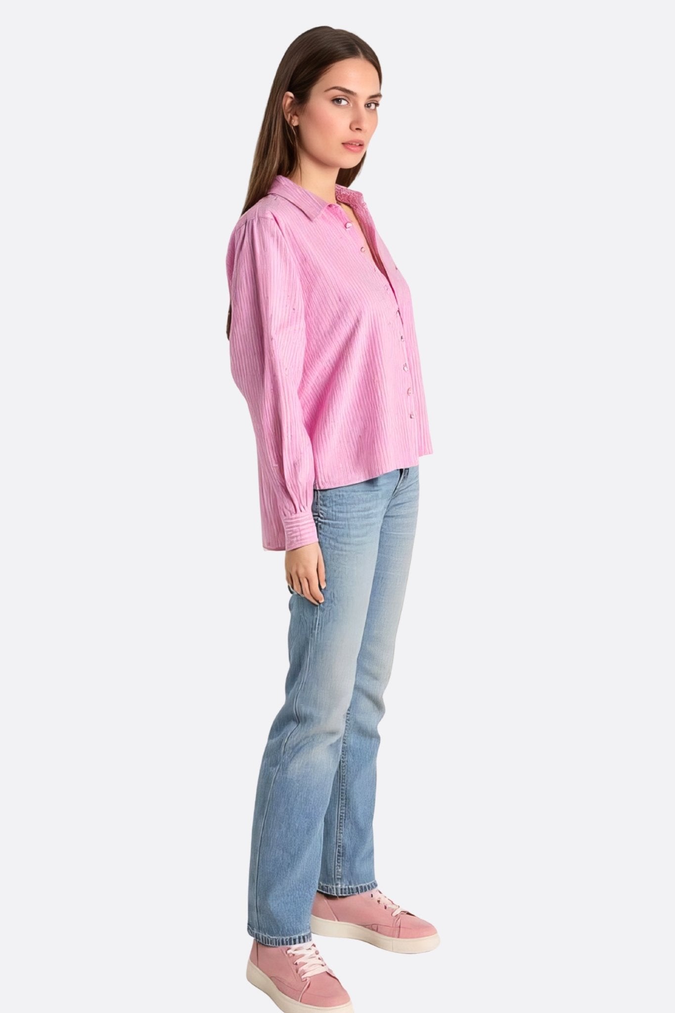 Chemise rose à rayures fines et détails scintillants - MISCIANO