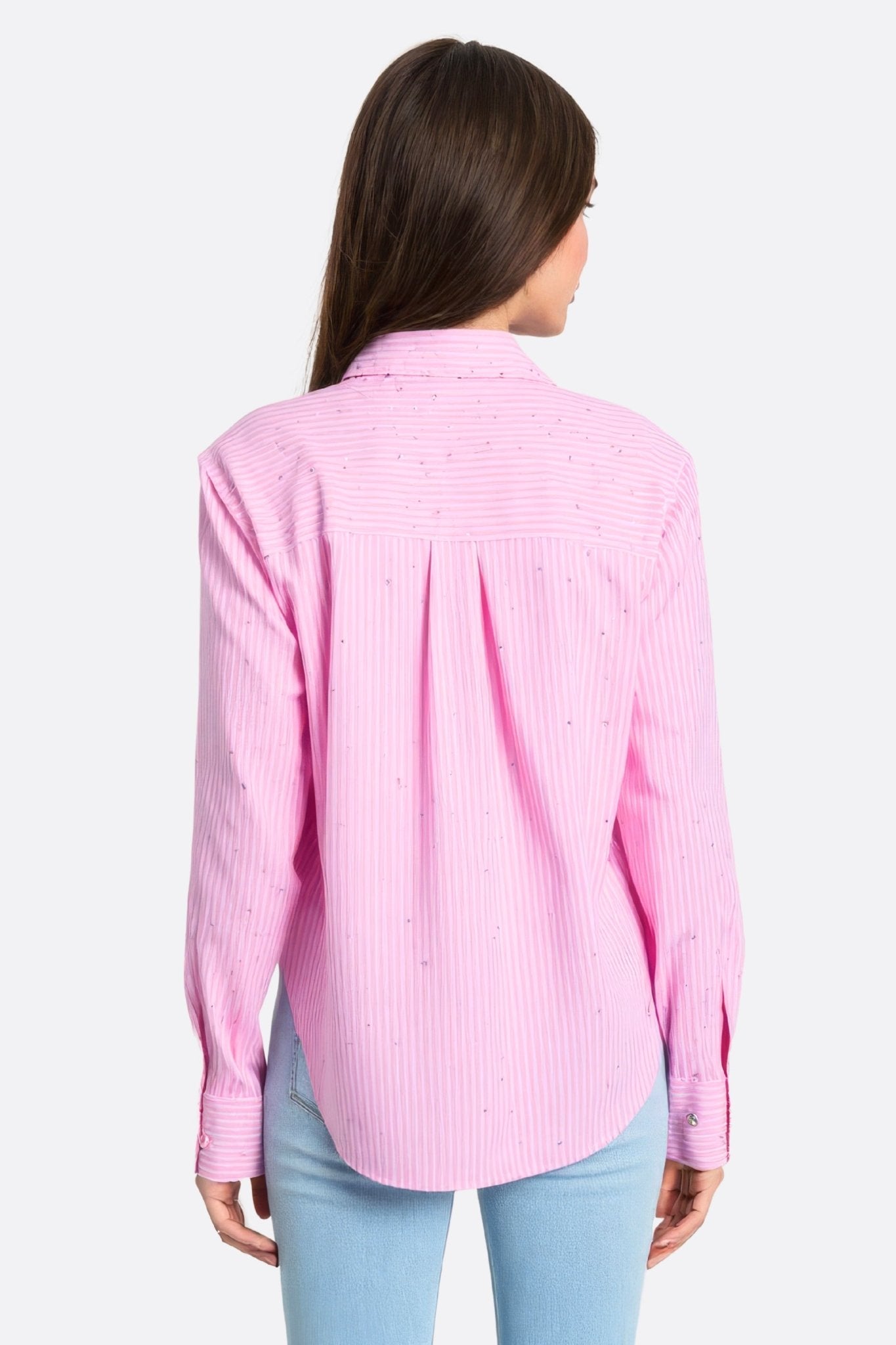 Chemise rose à rayures fines et détails scintillants - MISCIANO