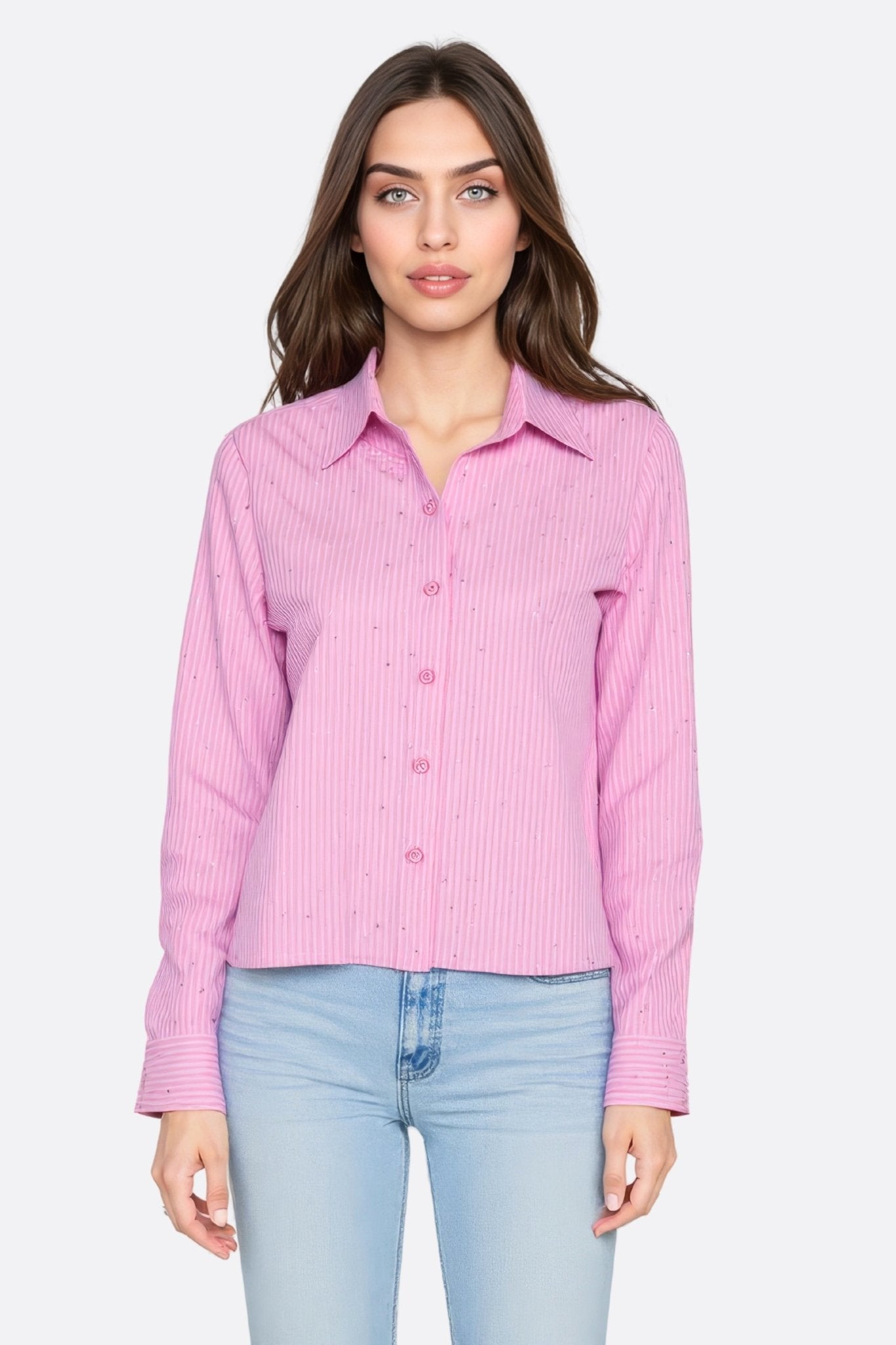 Chemise rose à rayures fines et détails scintillants - MISCIANO