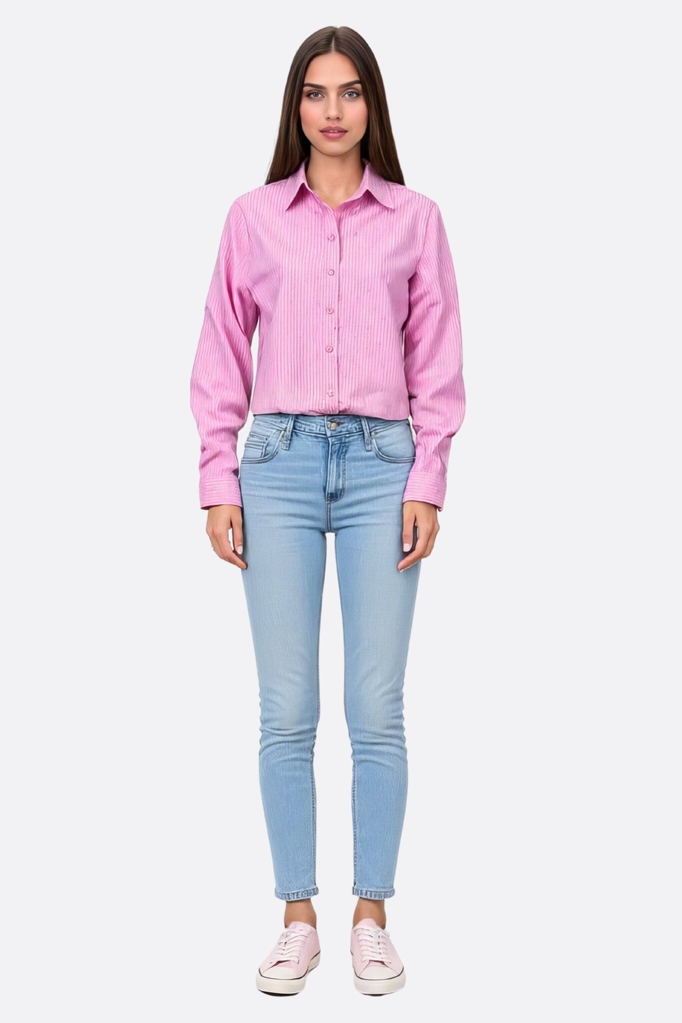 Chemise rose à rayures fines et détails scintillants - MISCIANO
