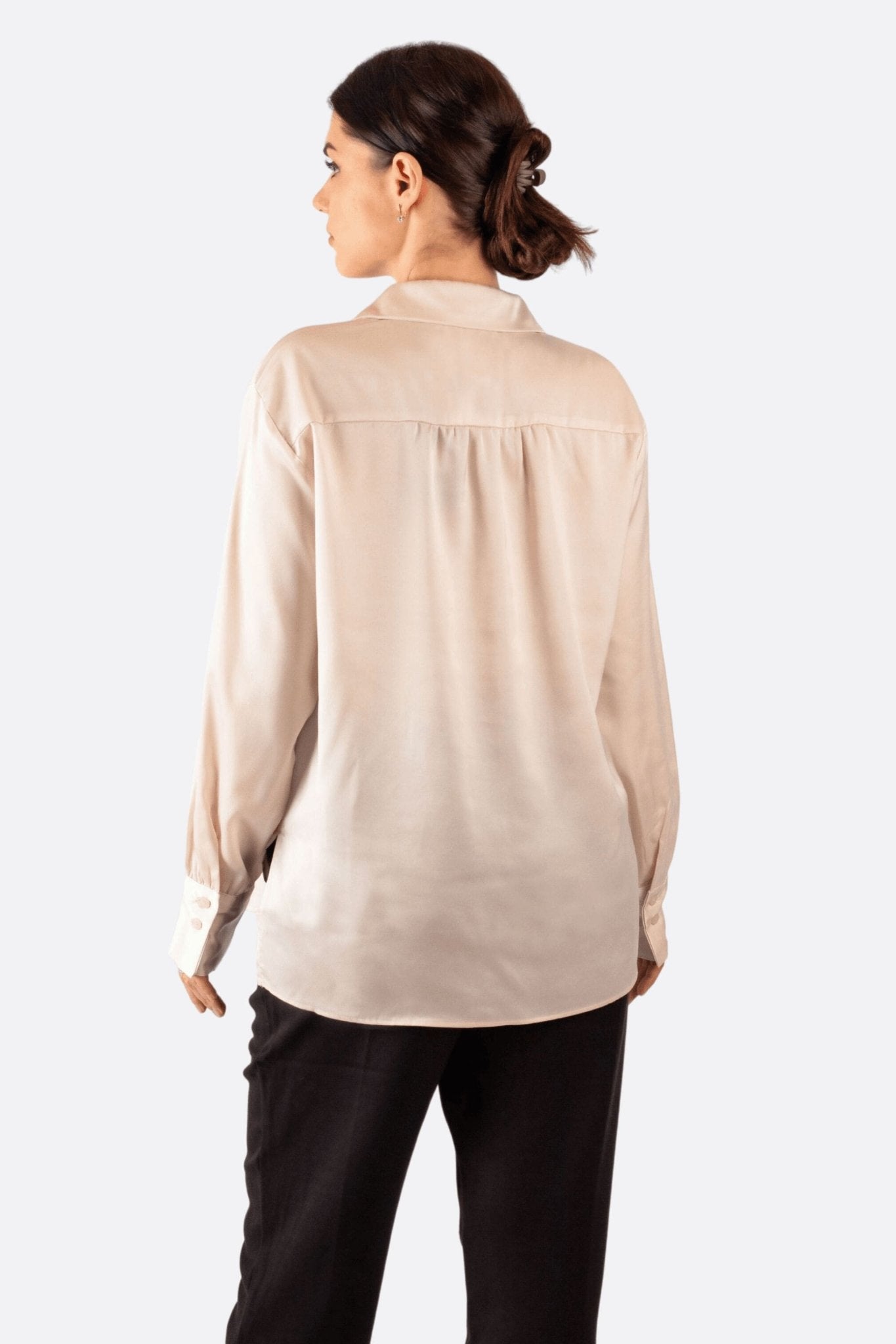 Chemise satinée beige à manches longues - MISCIANO