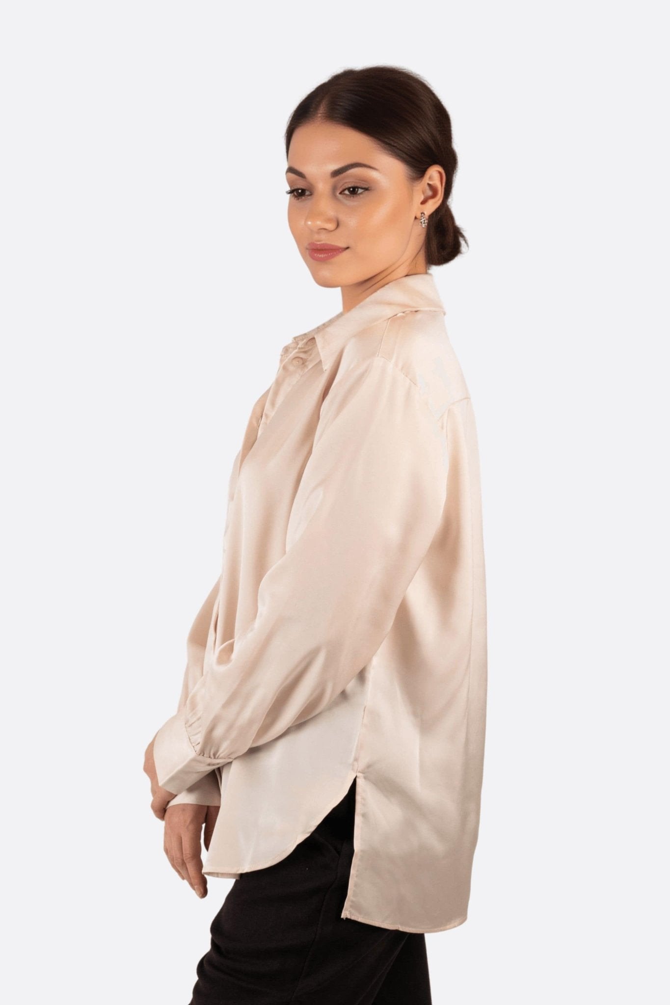 Chemise satinée beige à manches longues - MISCIANO