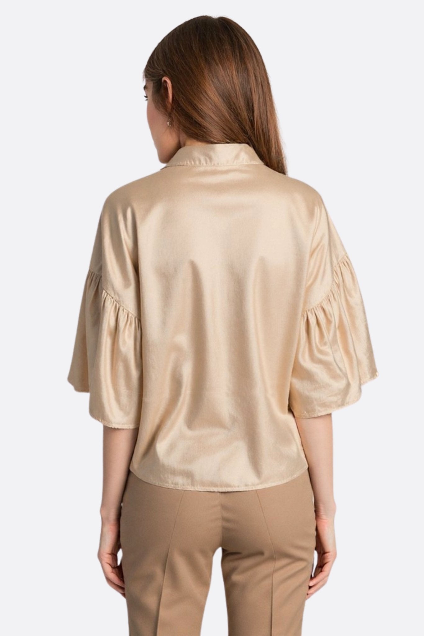 Chemise satinée beige à nouer - MISCIANO