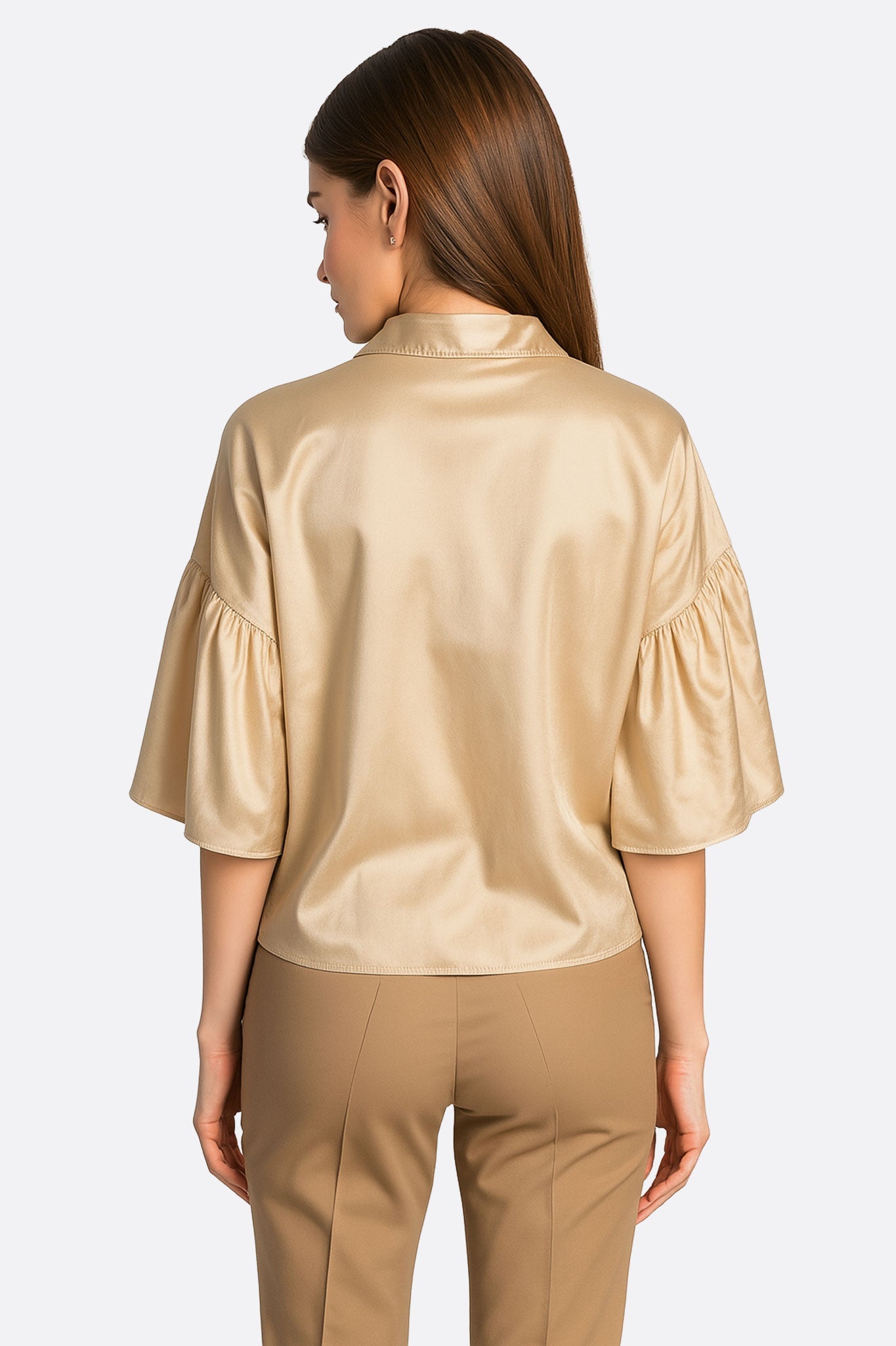 Chemise satinée beige à nouer - MISCIANO