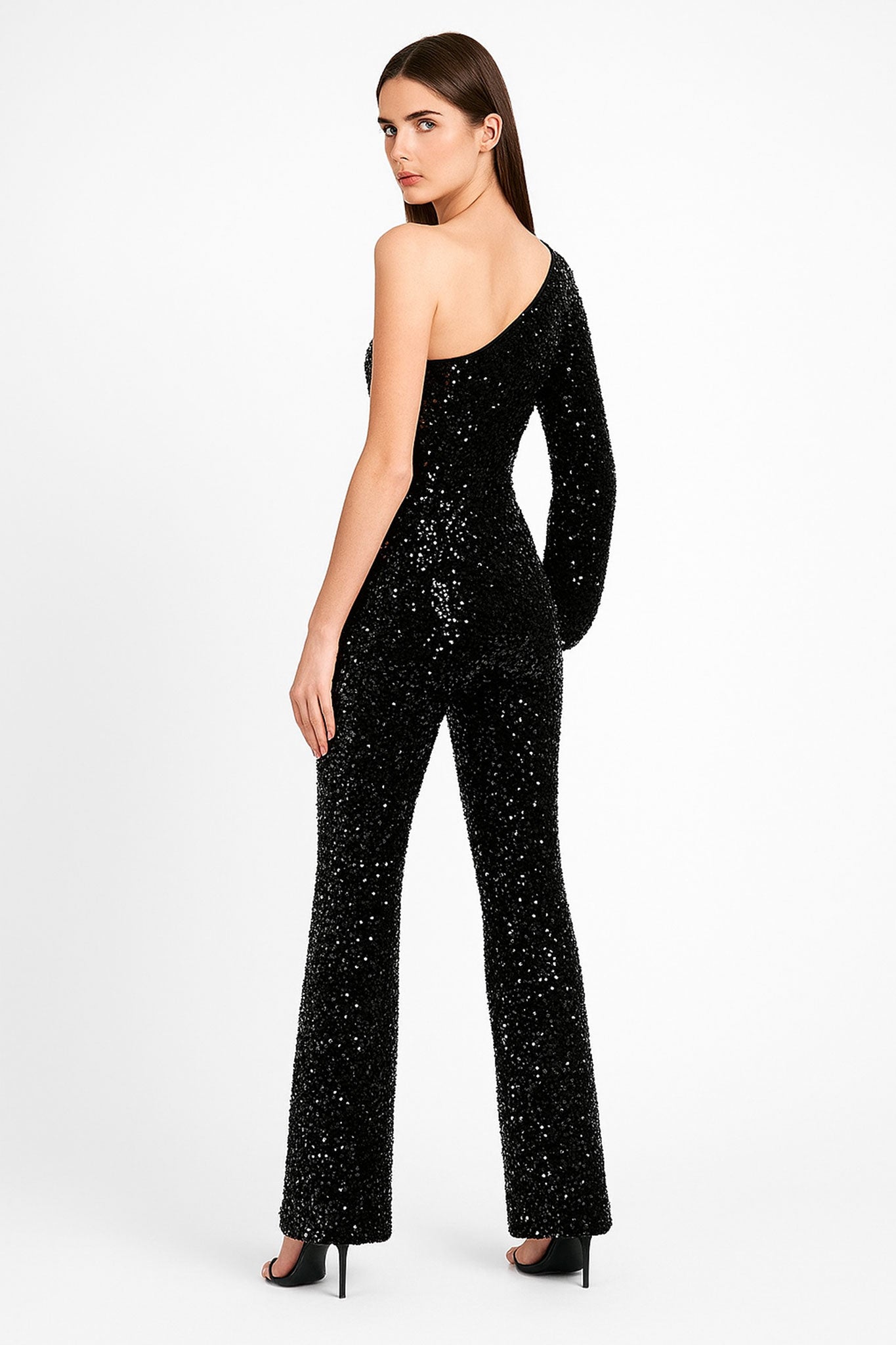 Combinaison asymétrique noire à sequins - MISCIANO