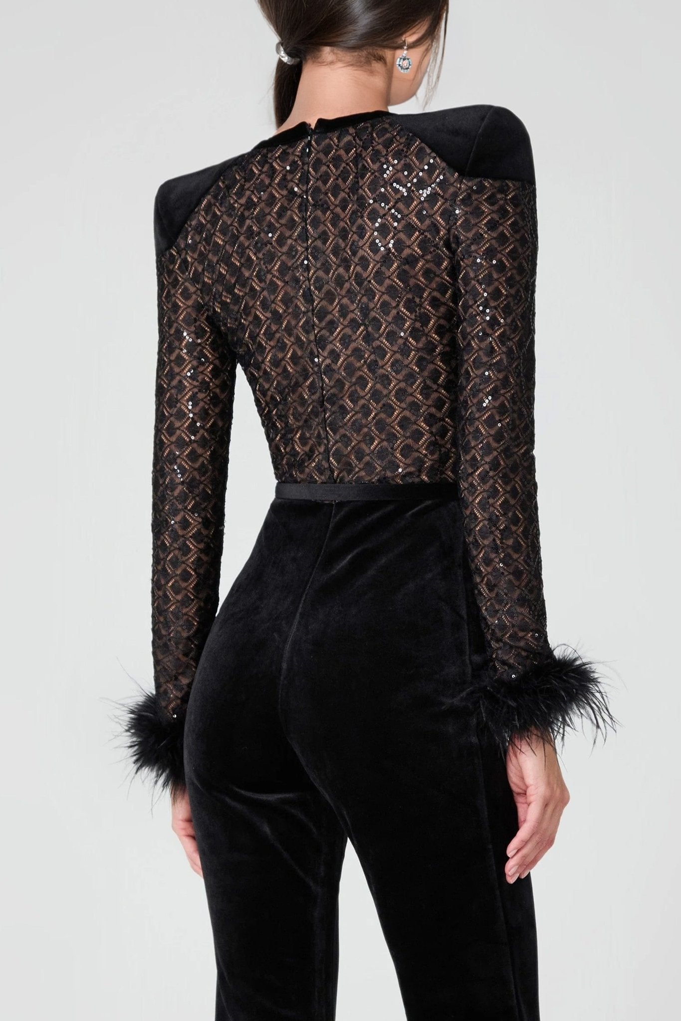 Combinaison noire en velours et tulle brodé sequins - MISCIANO