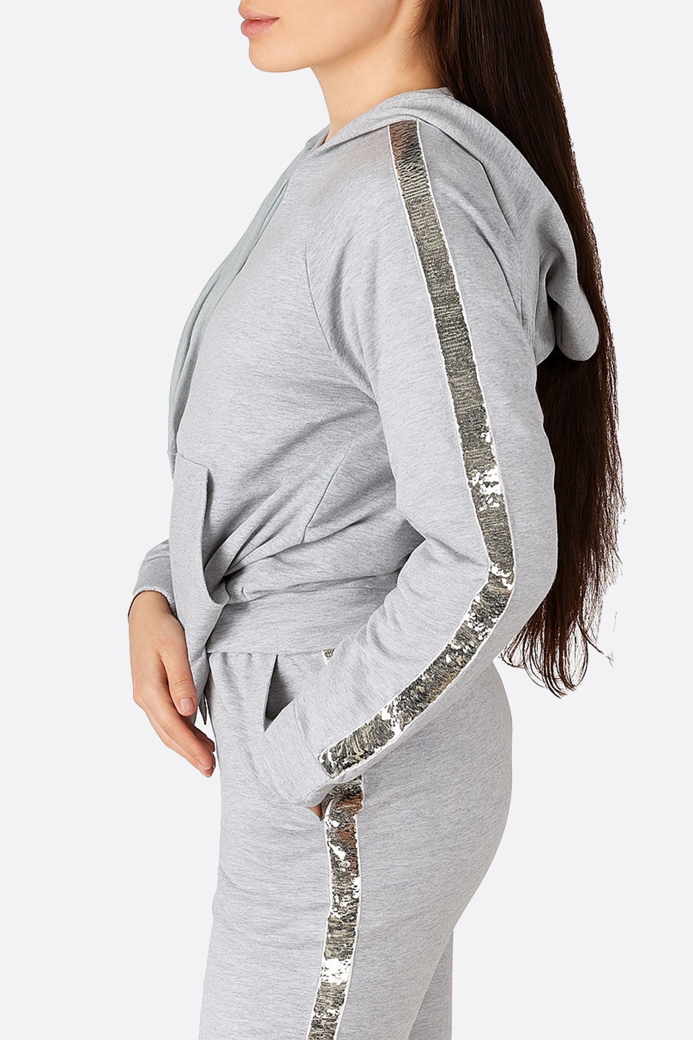 Ensemble de survêtement gris perle à bandes sequins pailletées - MISCIANO