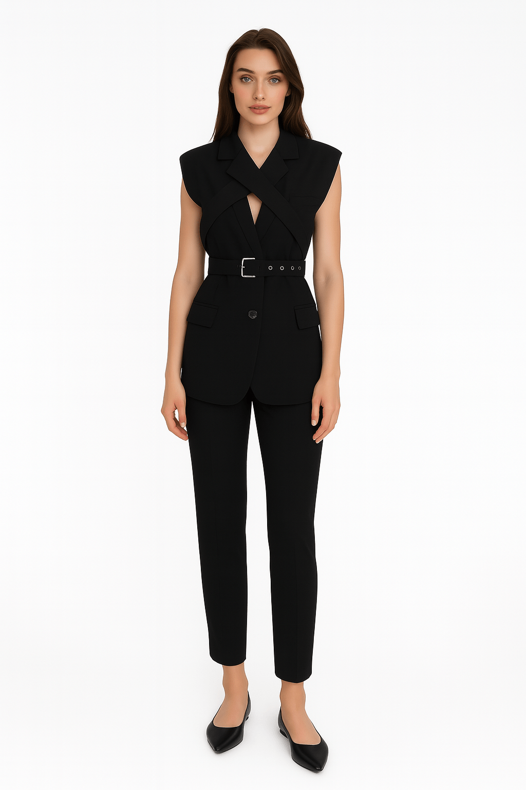 Gilet tailleur sans manches à coupe croisée avec ceinture structurante - MISCIANO