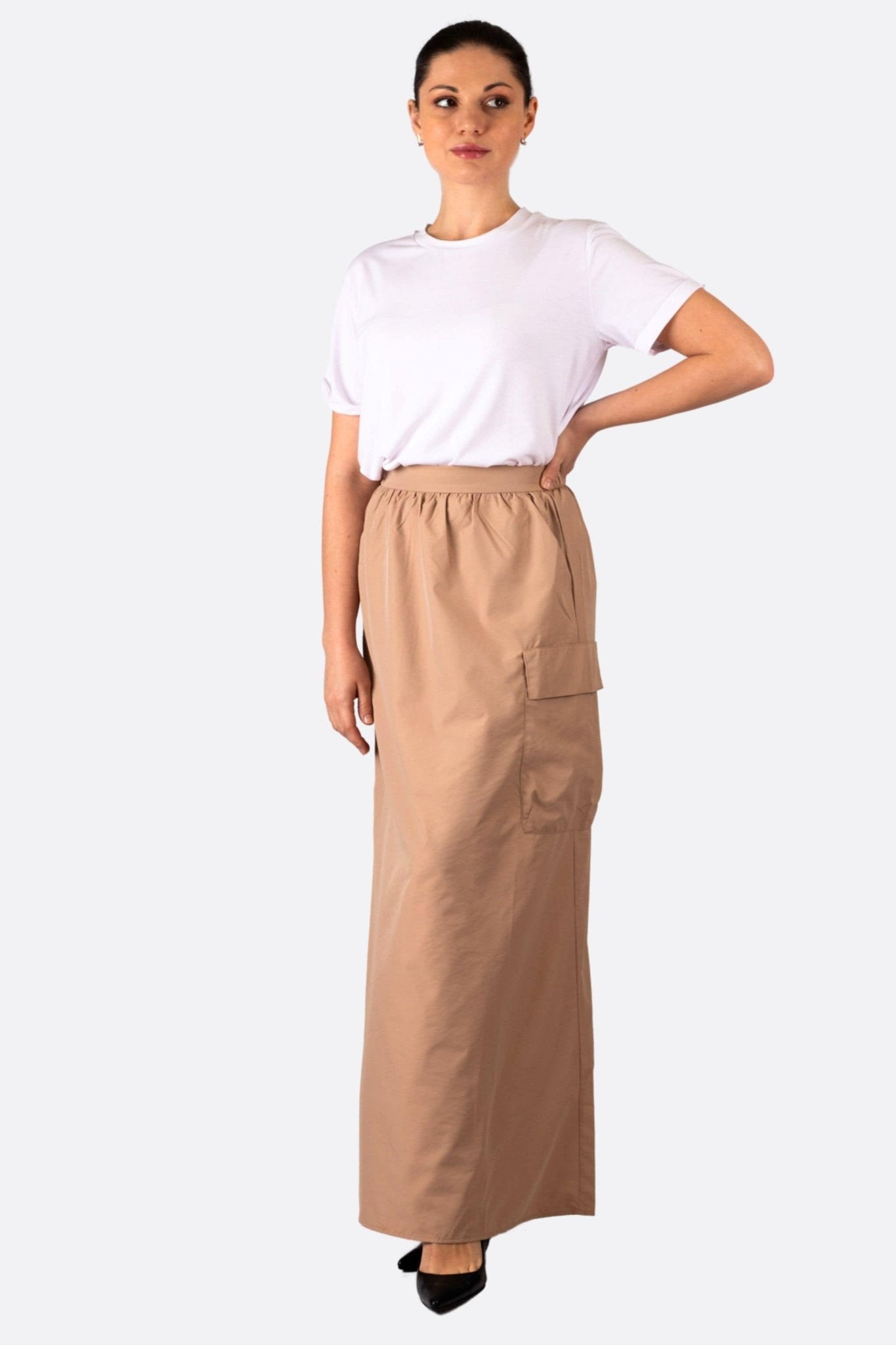 Jupe longue beige à taille élastique - MISCIANO