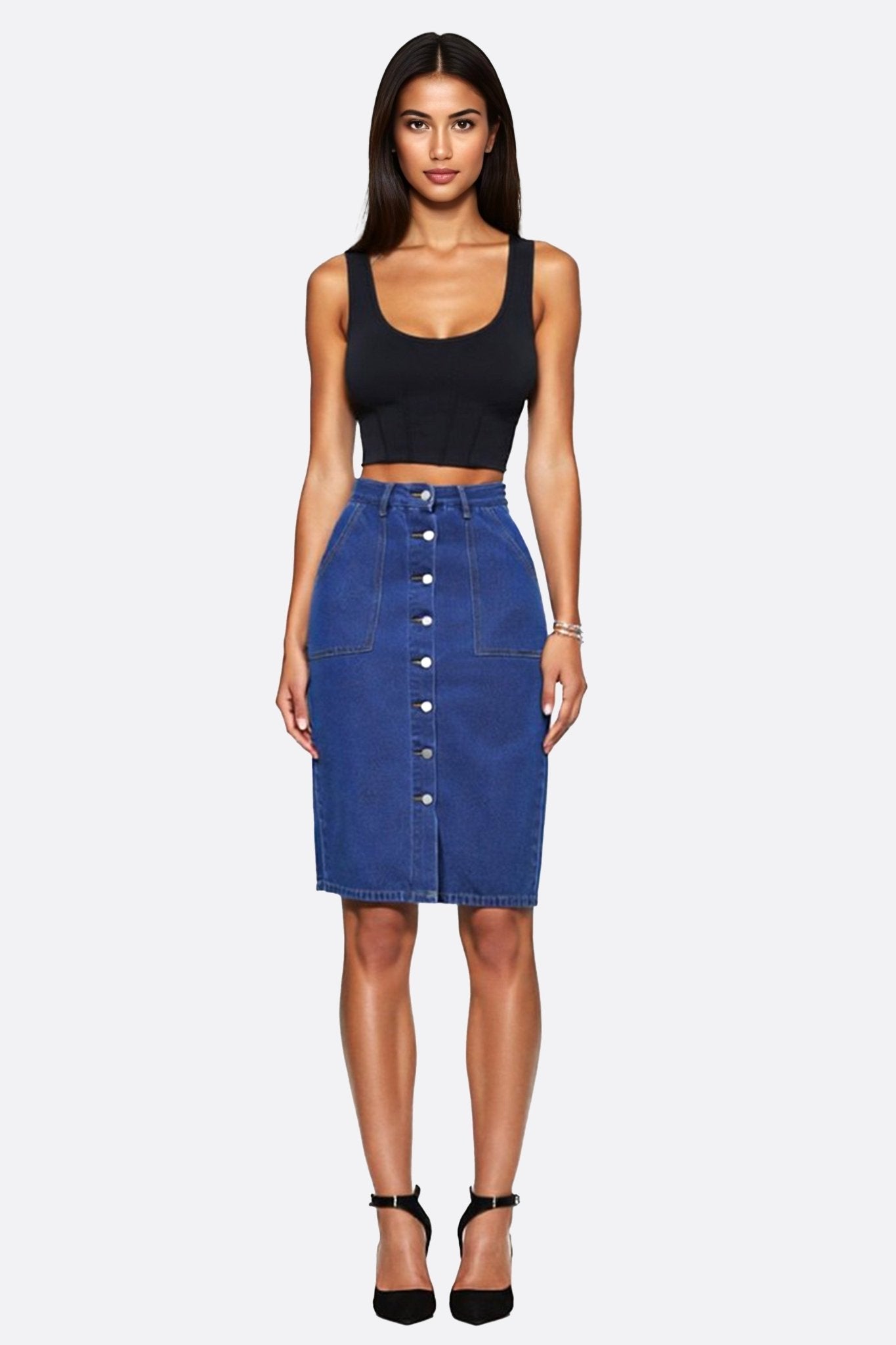 Jupe longue en denim bleu à poches oversize - MISCIANO