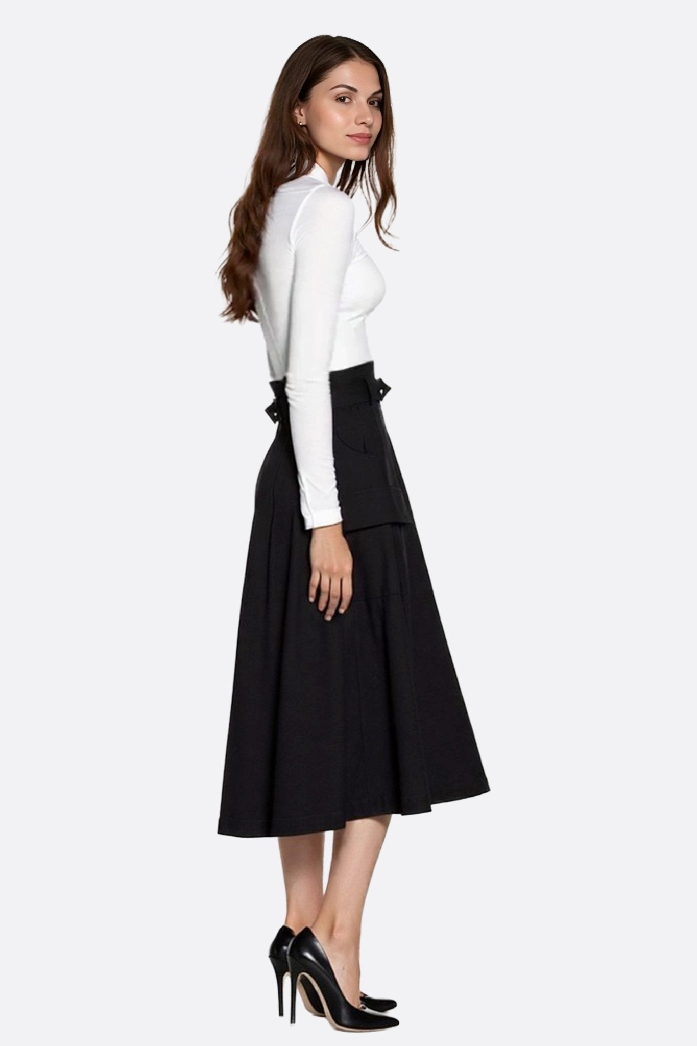 Jupe midi noire à taille haute et ceinture intégrée - MISCIANO