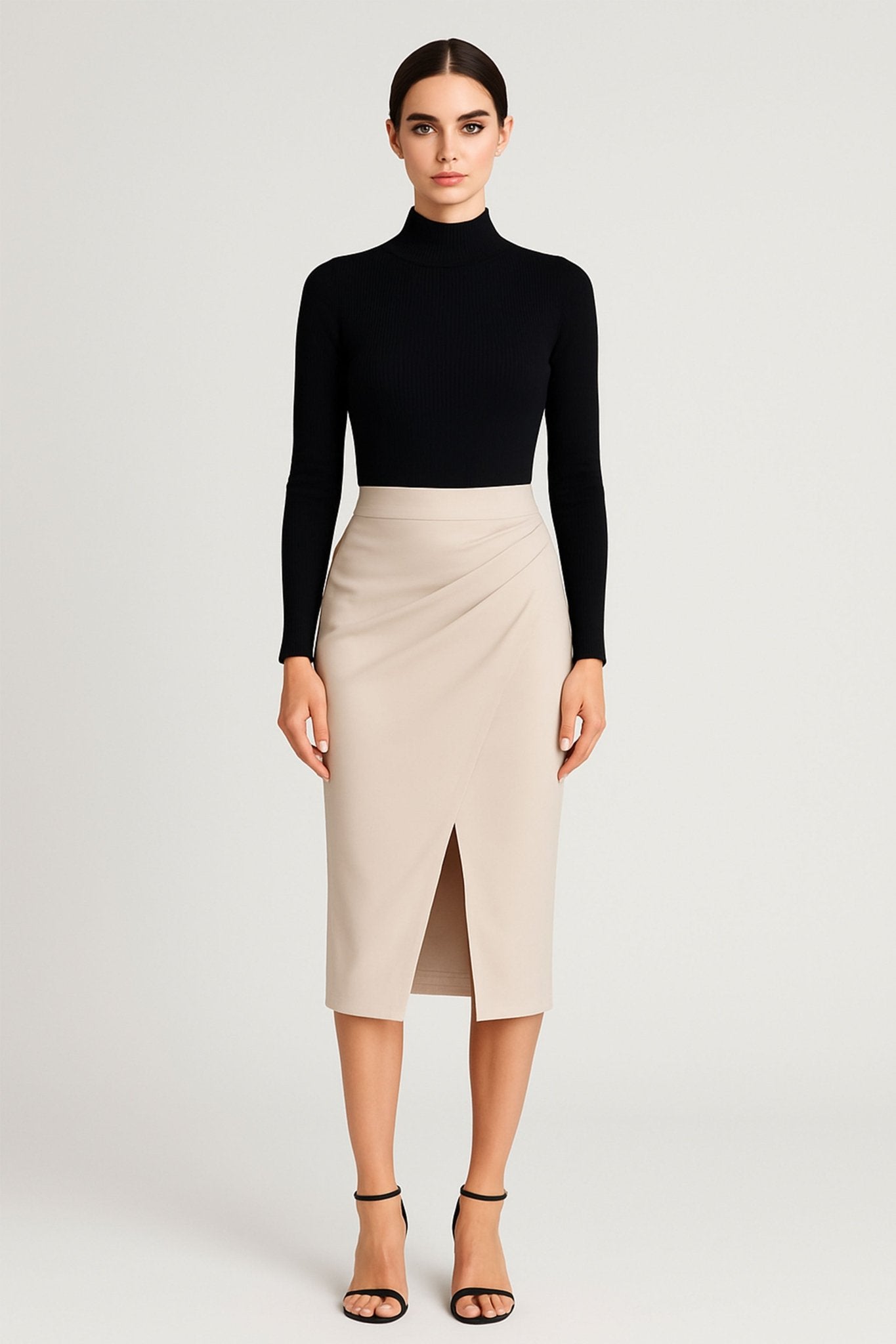 Jupe portefeuille en simili cuir beige - MISCIANO