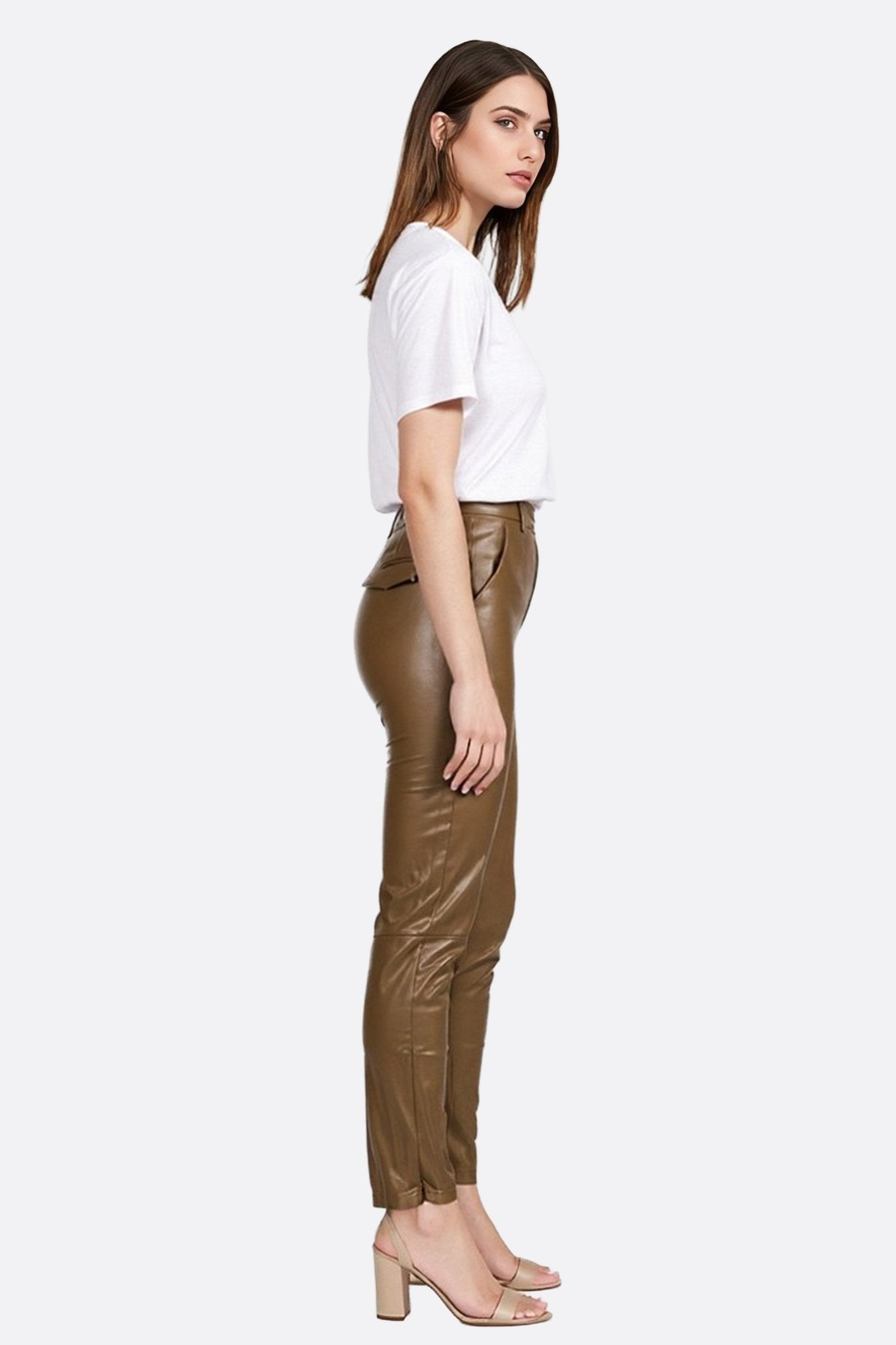 Pantalon en simili cuir camel à coupe ajustée - MISCIANO
