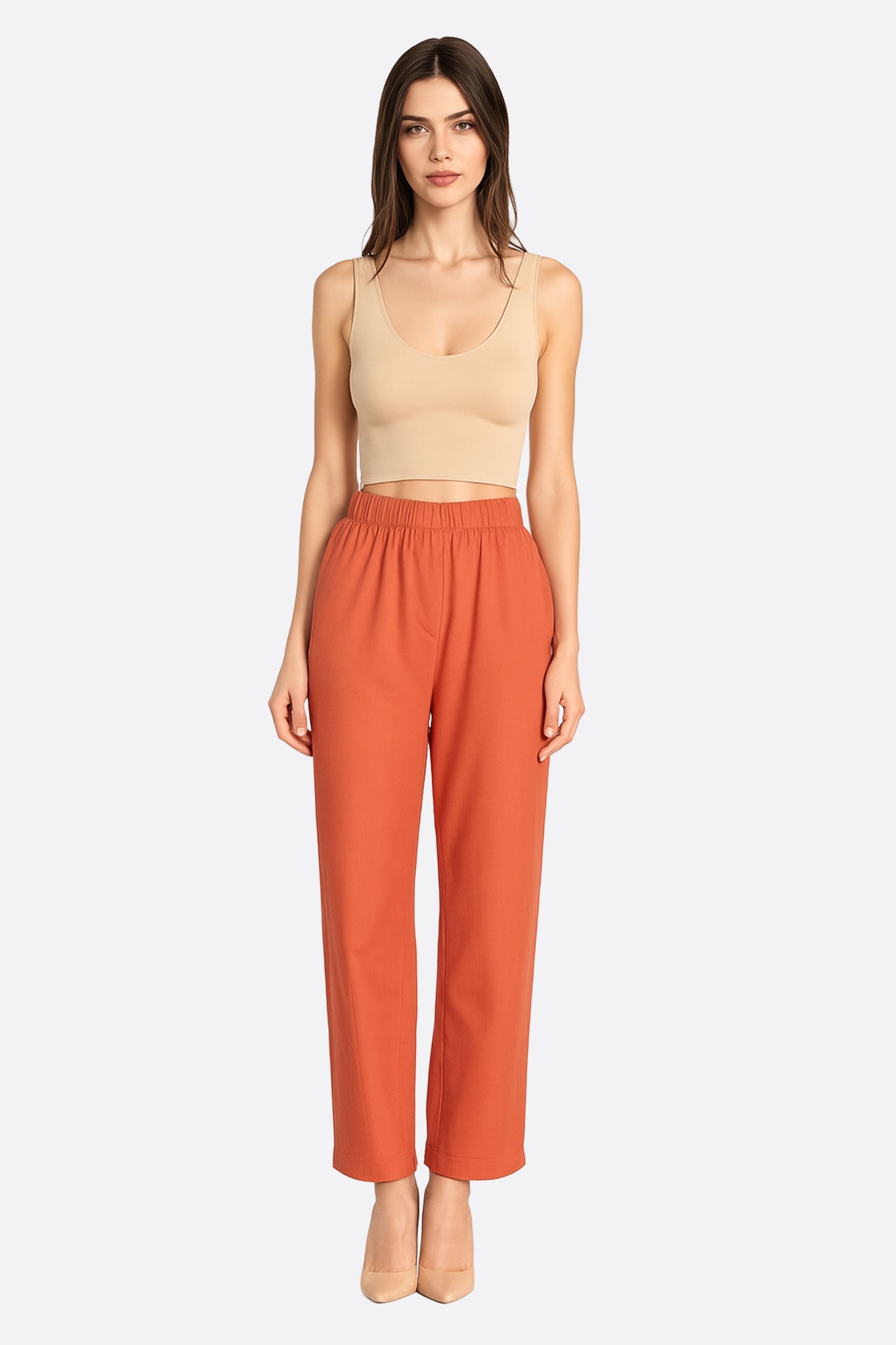 Pantalon fluide rouge terracotta en lin - MISCIANO