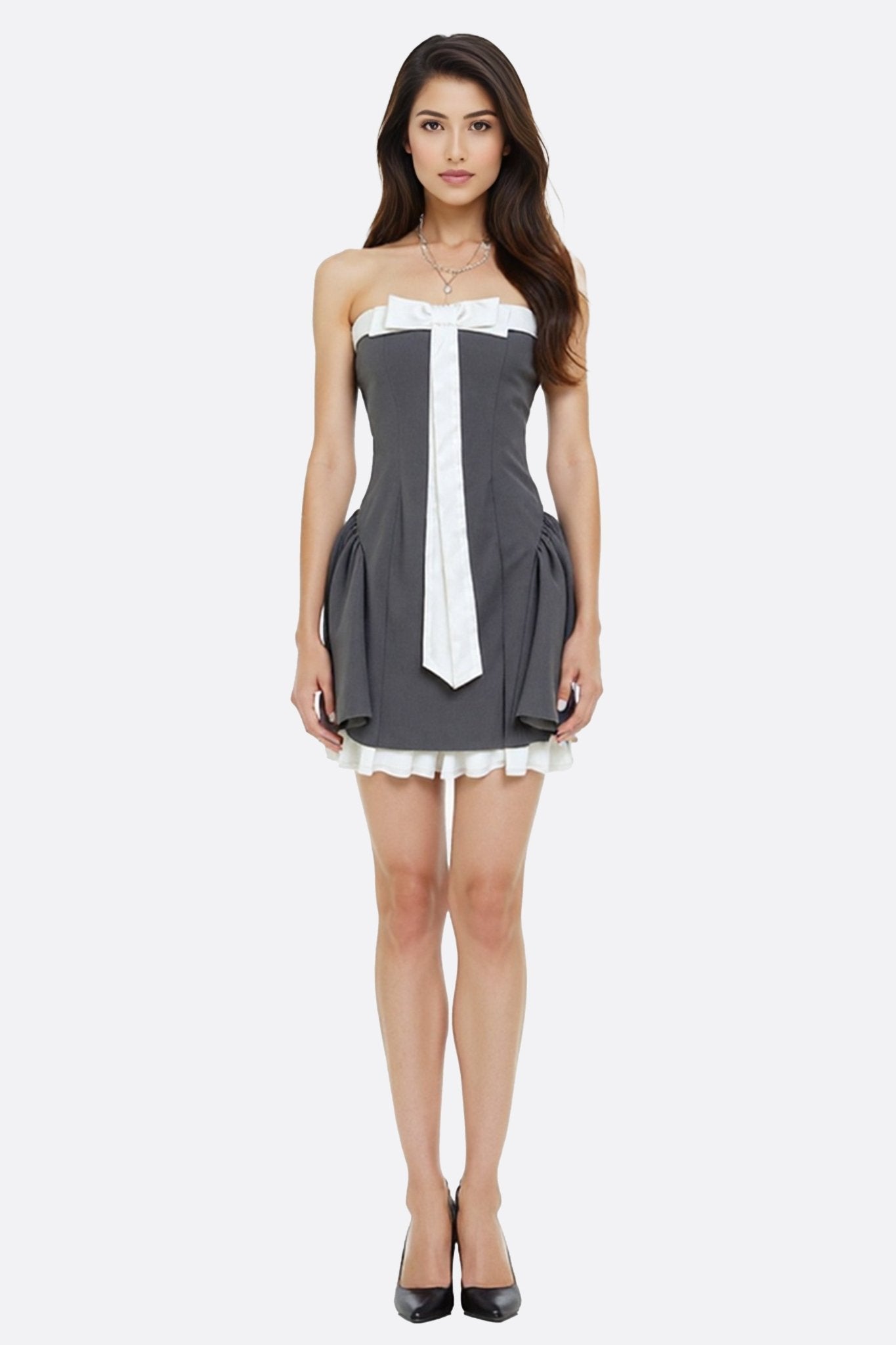 Robe bustier courte grise à nœud blanc - MISCIANO
