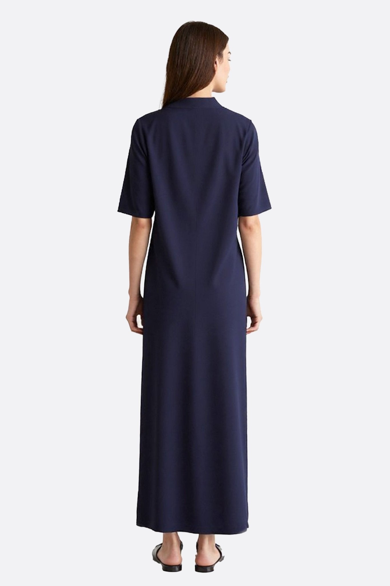 Robe chemise bleu marine longue à boutons et fente haute - MISCIANO