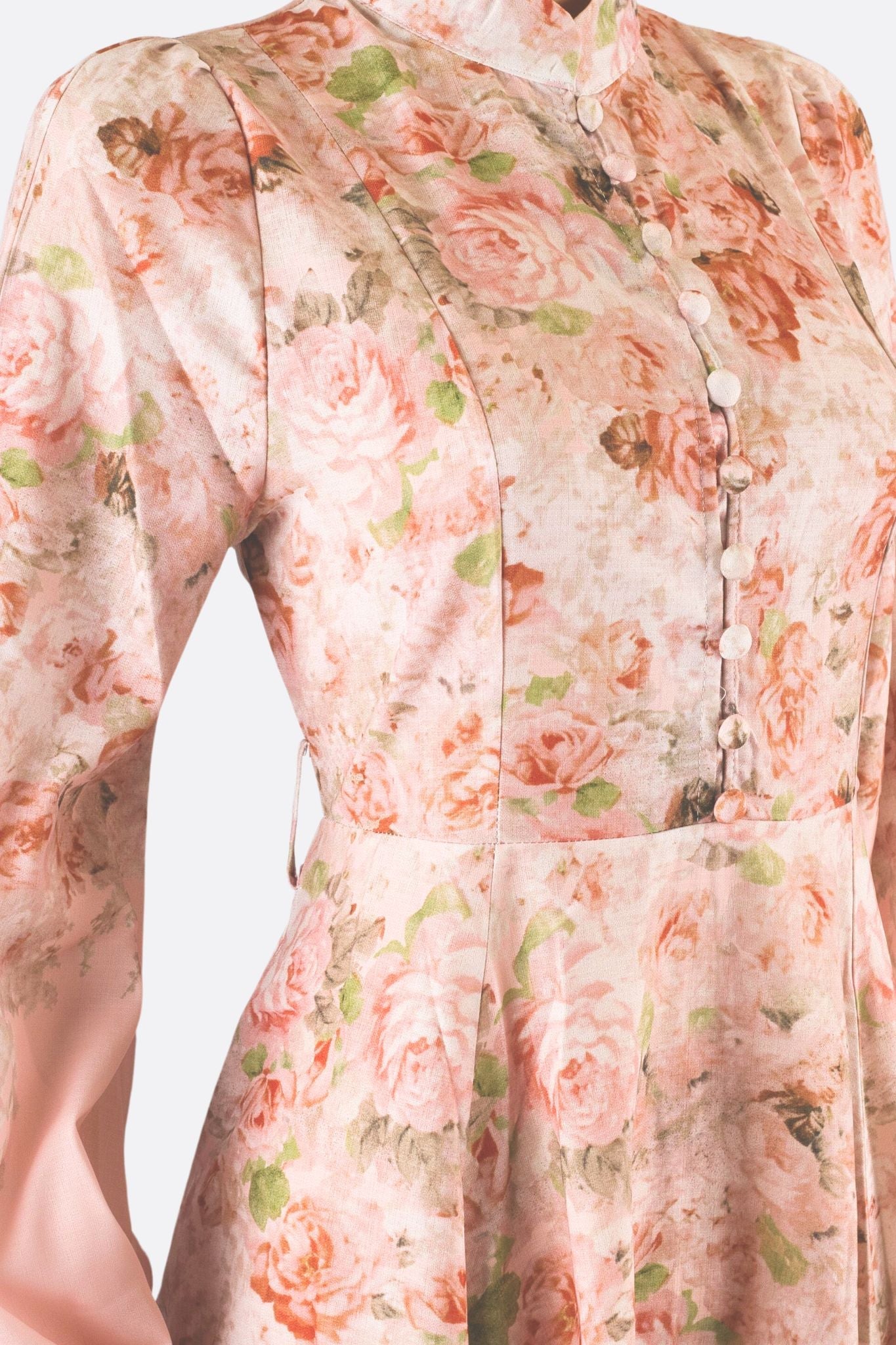 Robe courte rose à imprimé floral et manches longues bouffantes - MISCIANO