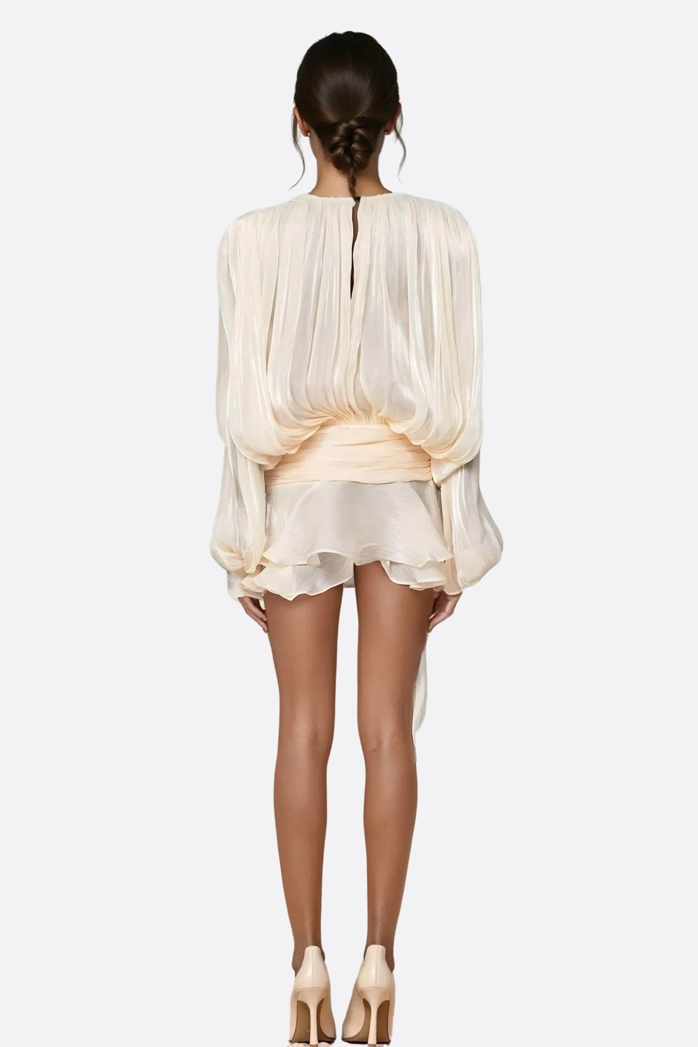 Robe courte rose poudrée drapée à volants - MISCIANO