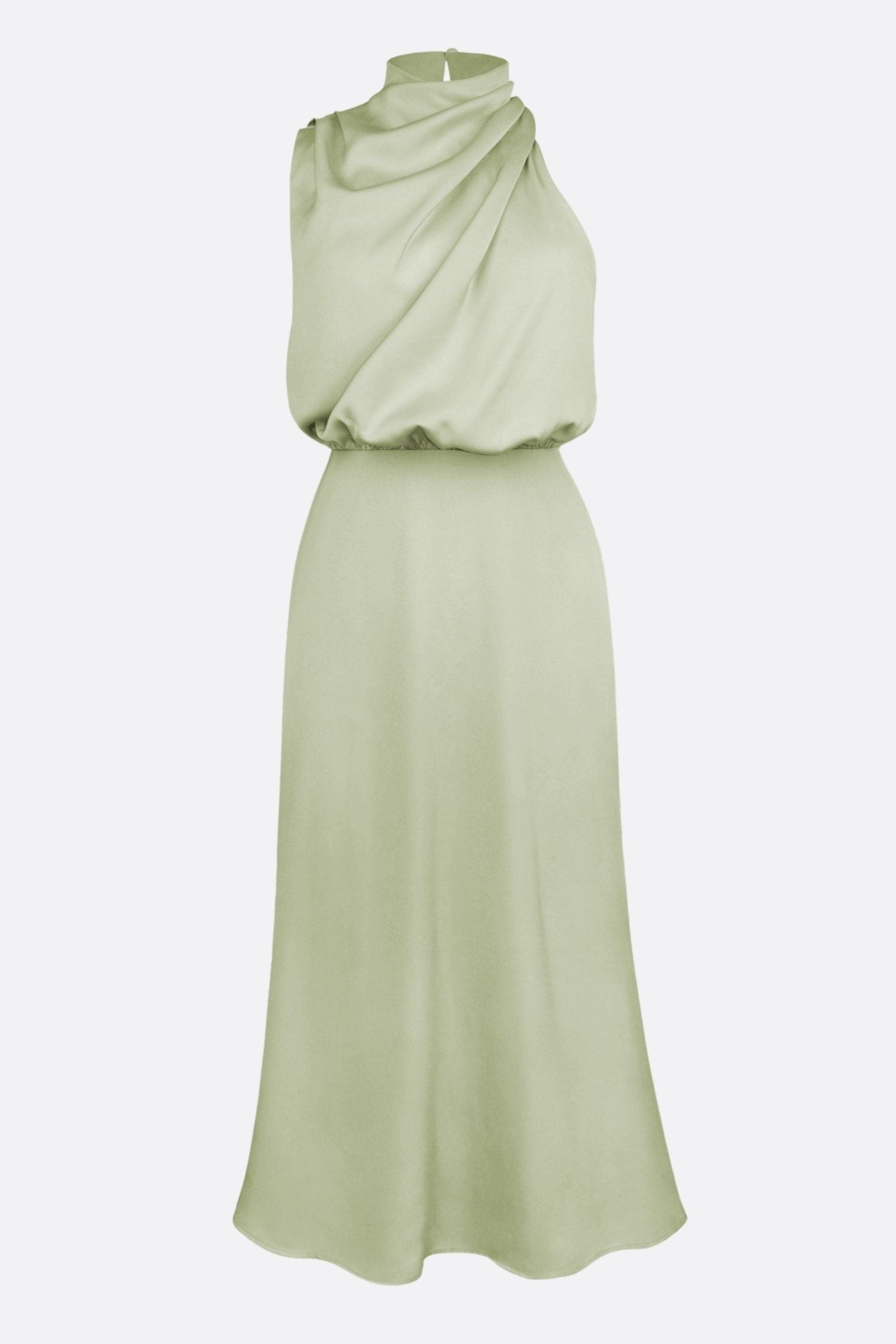 Robe longue drapée vert sauge à col foulard et taille cintrée - MISCIANO