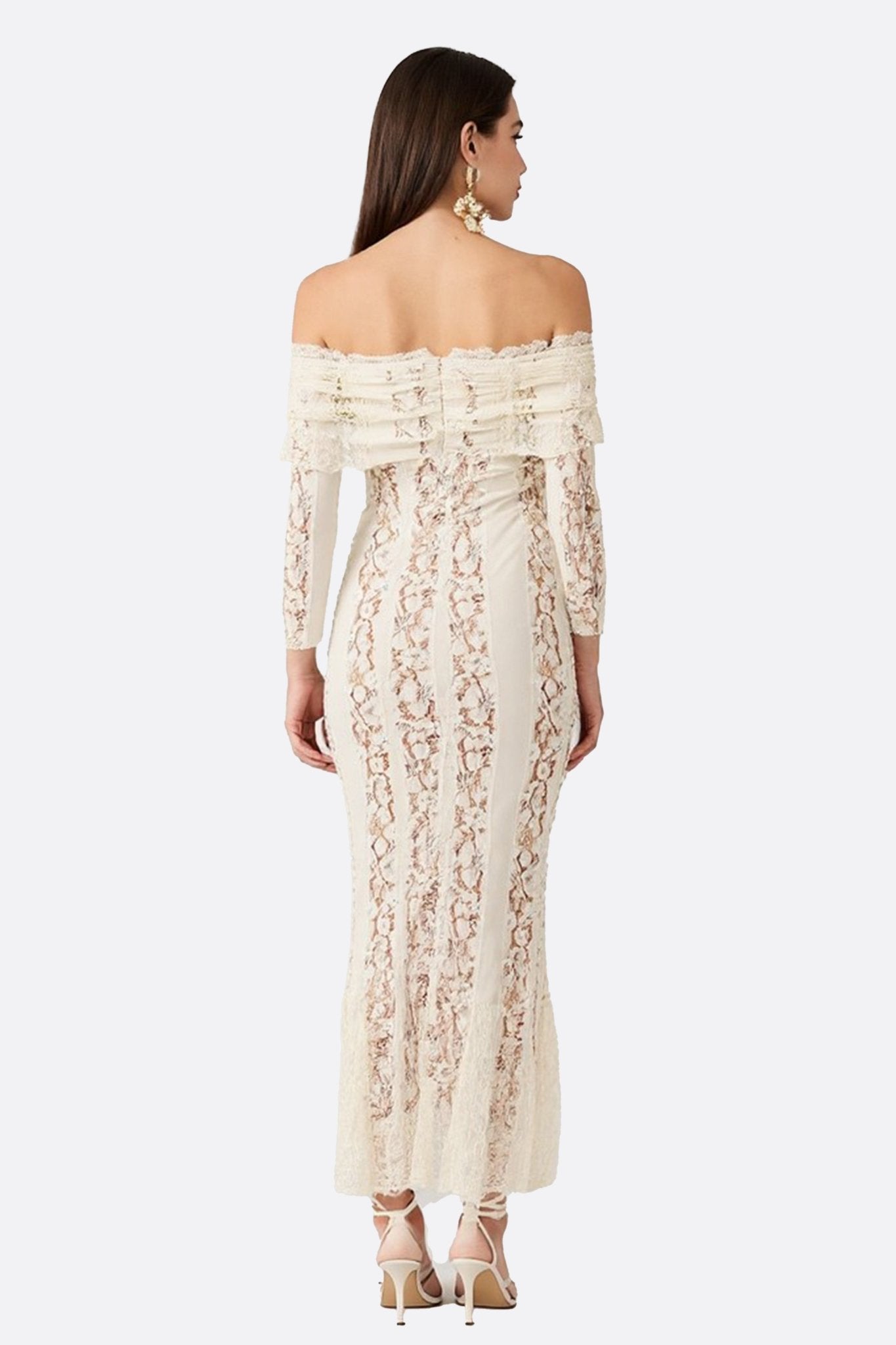 Robe longue en dentelle blanche à épaules dénudées - MISCIANO