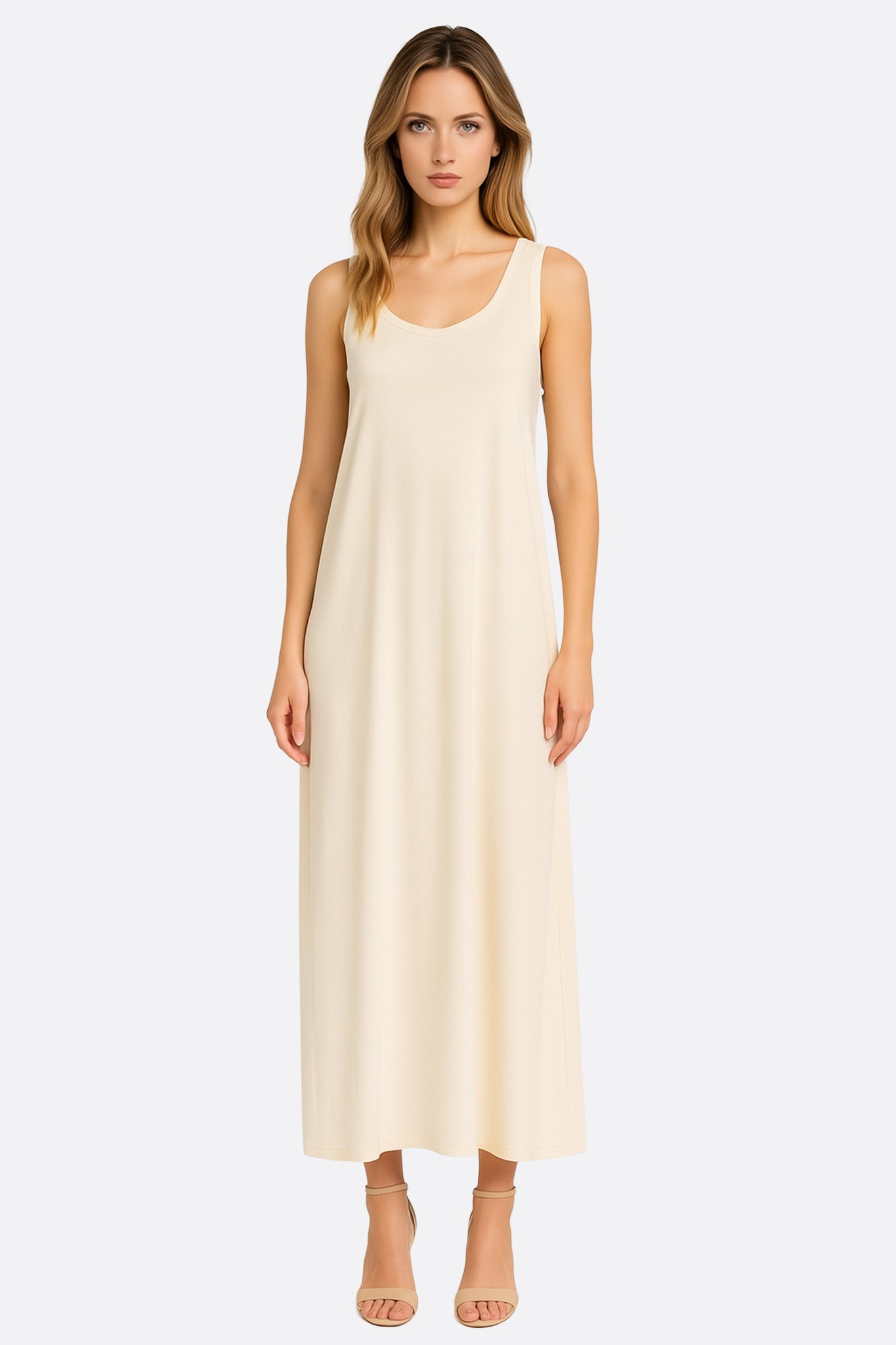 Robe longue fluide blanche à encolure douce - MISCIANO