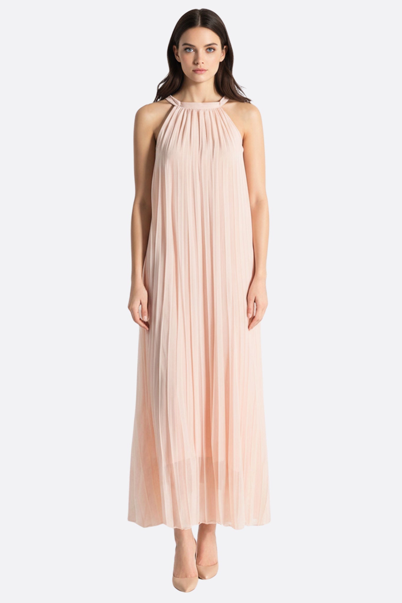 Robe Longue Plisse Rose Poudr Femme | Misciano