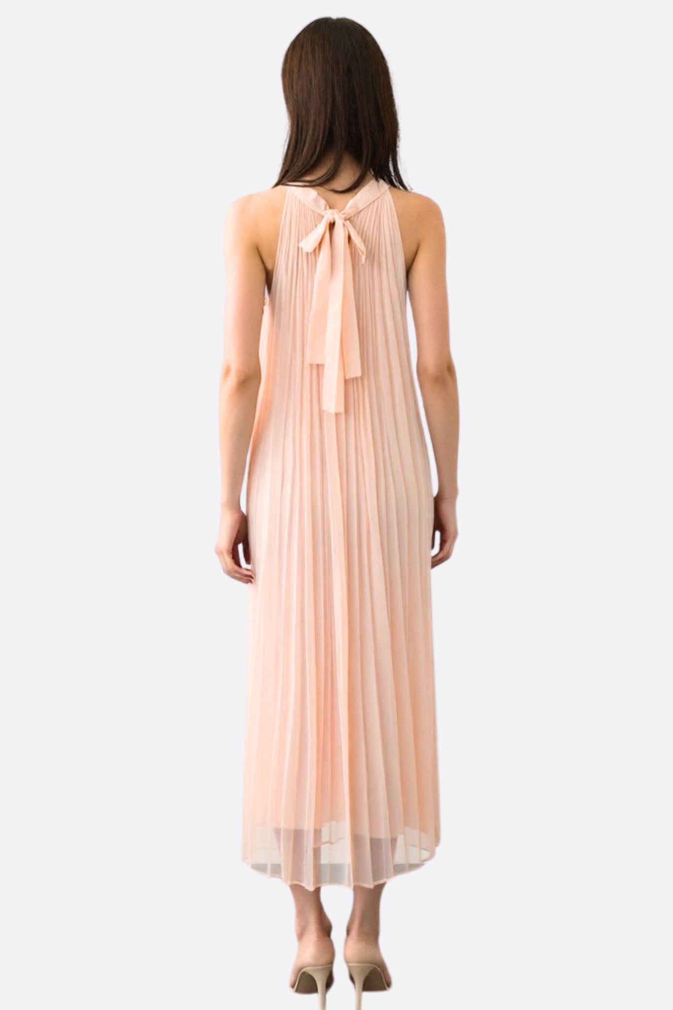 Robe longue plissée en mousseline rose poudré - MISCIANO