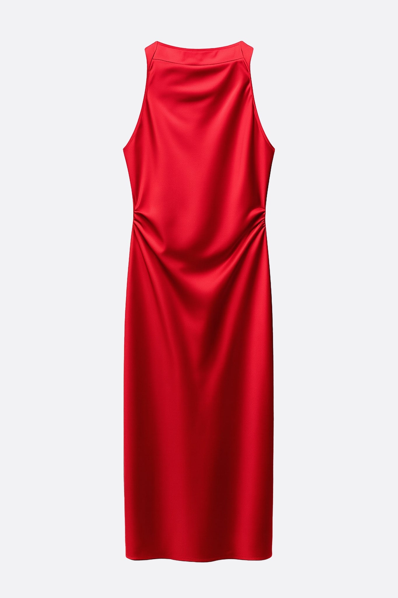 Robe longue satinée rouge à encolure Américaine - MISCIANO