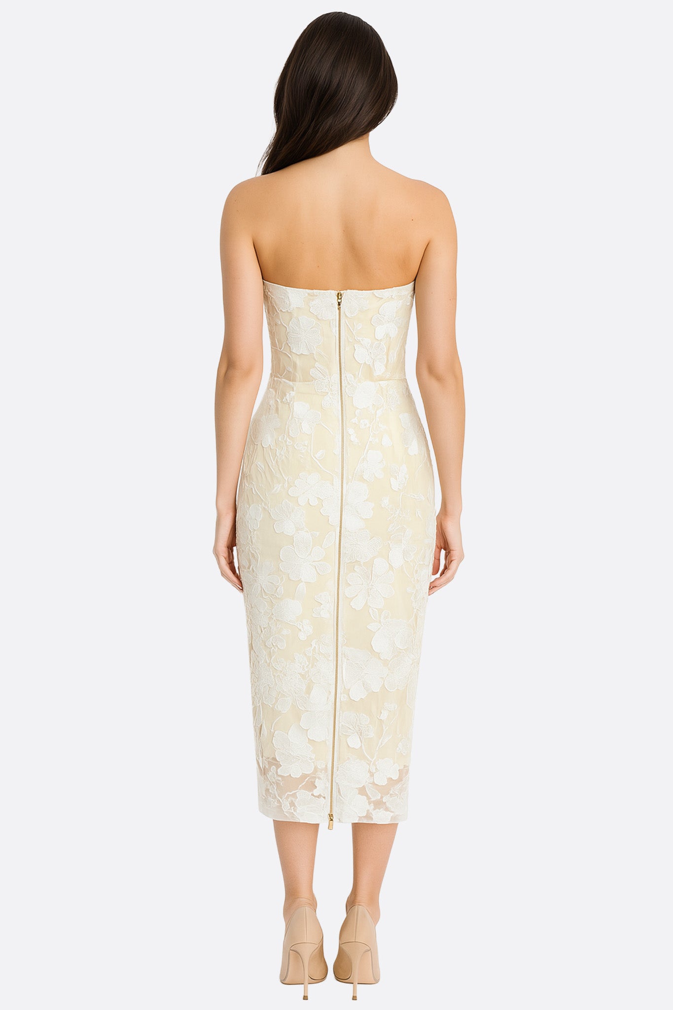 Robe midi bustier transparente à dentelle florale - MISCIANO