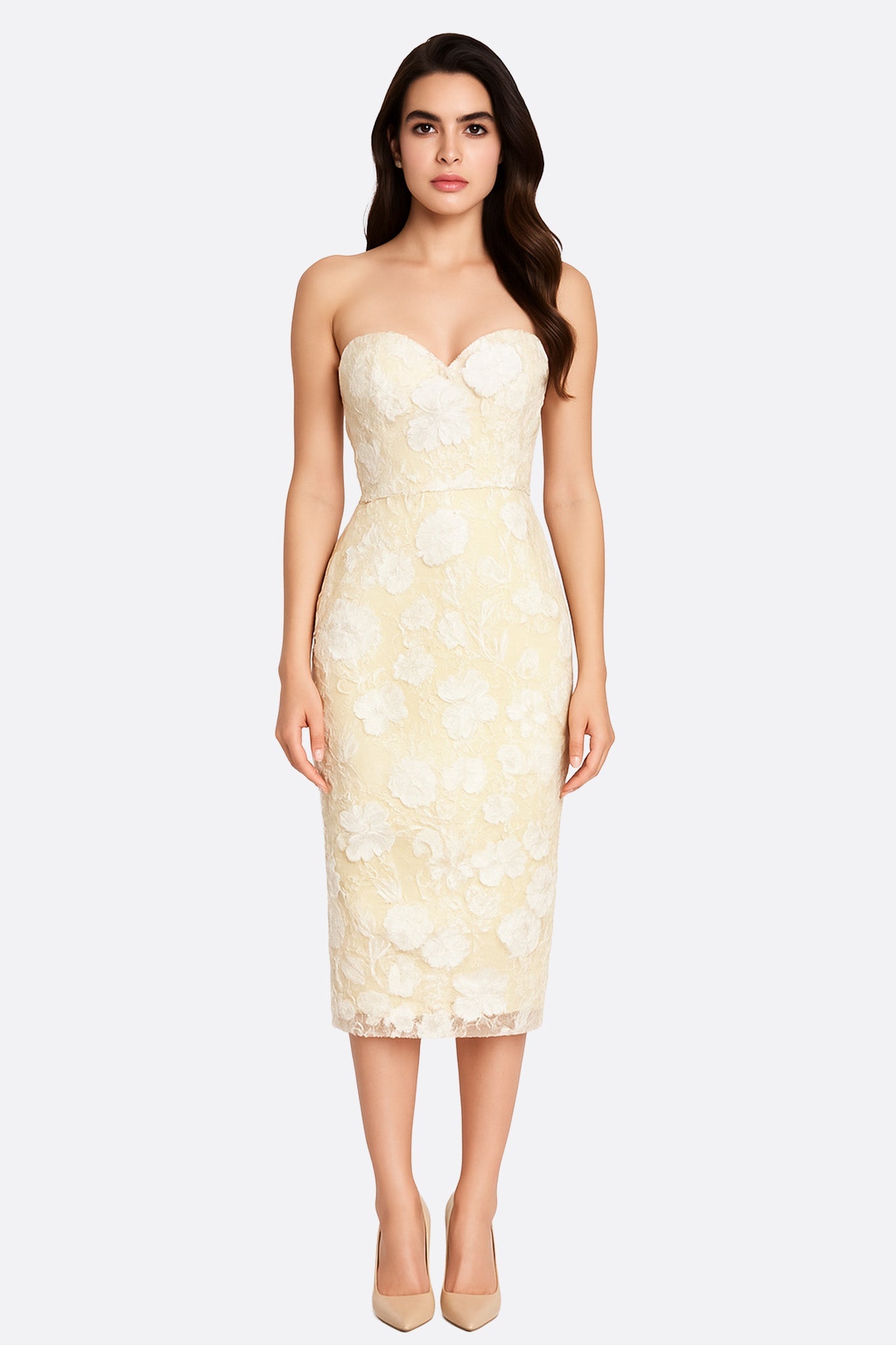 Robe midi bustier transparente à dentelle florale - MISCIANO