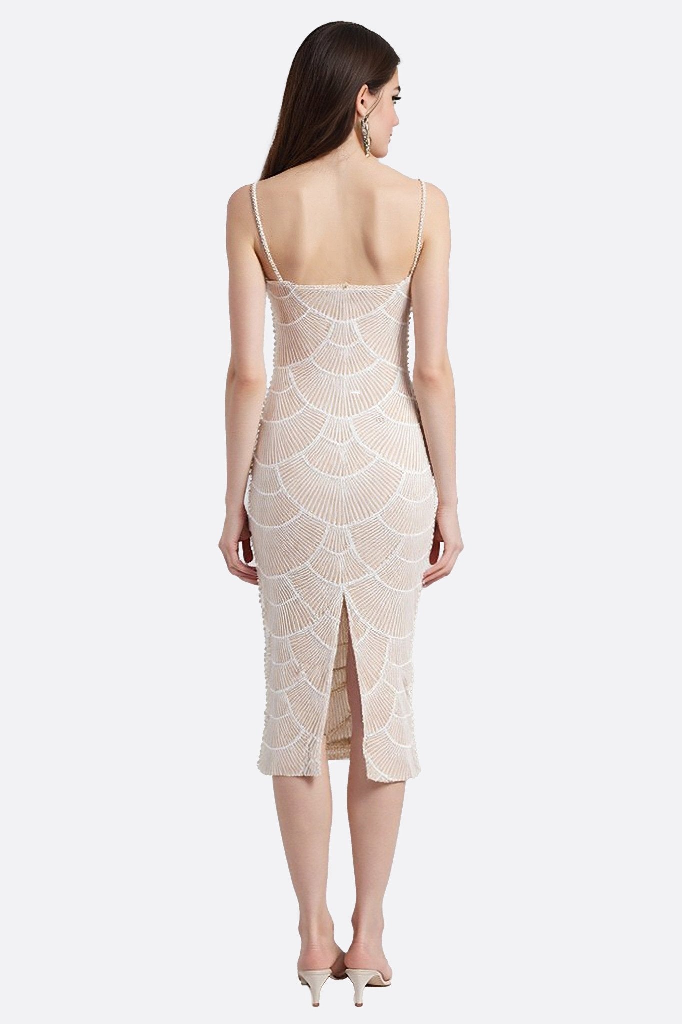Robe midi perles et sequins champagne - MISCIANO