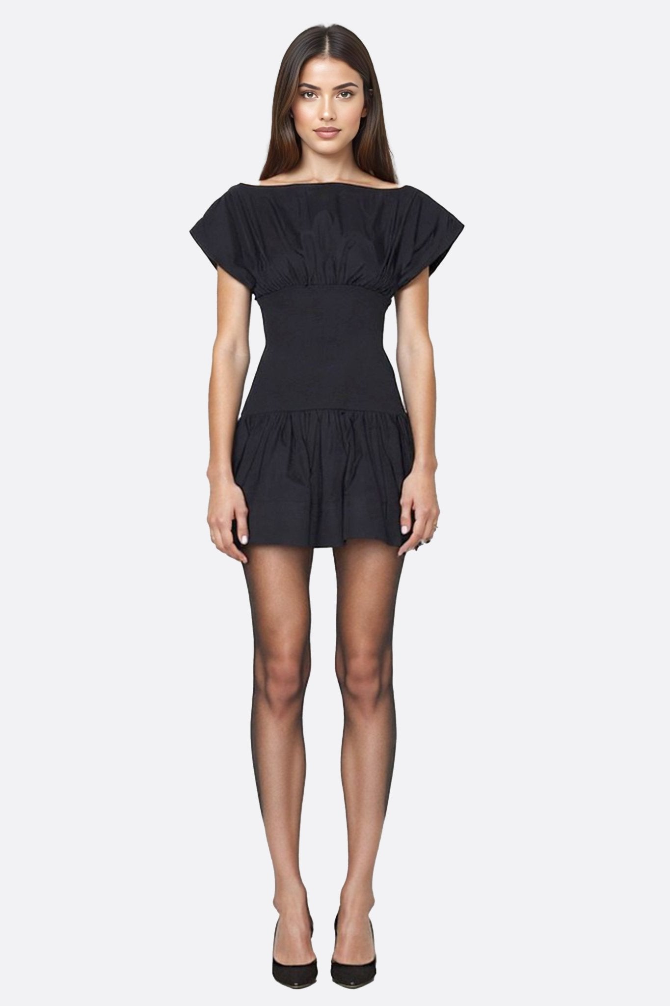 Robe noire courte à manches papillon - MISCIANO