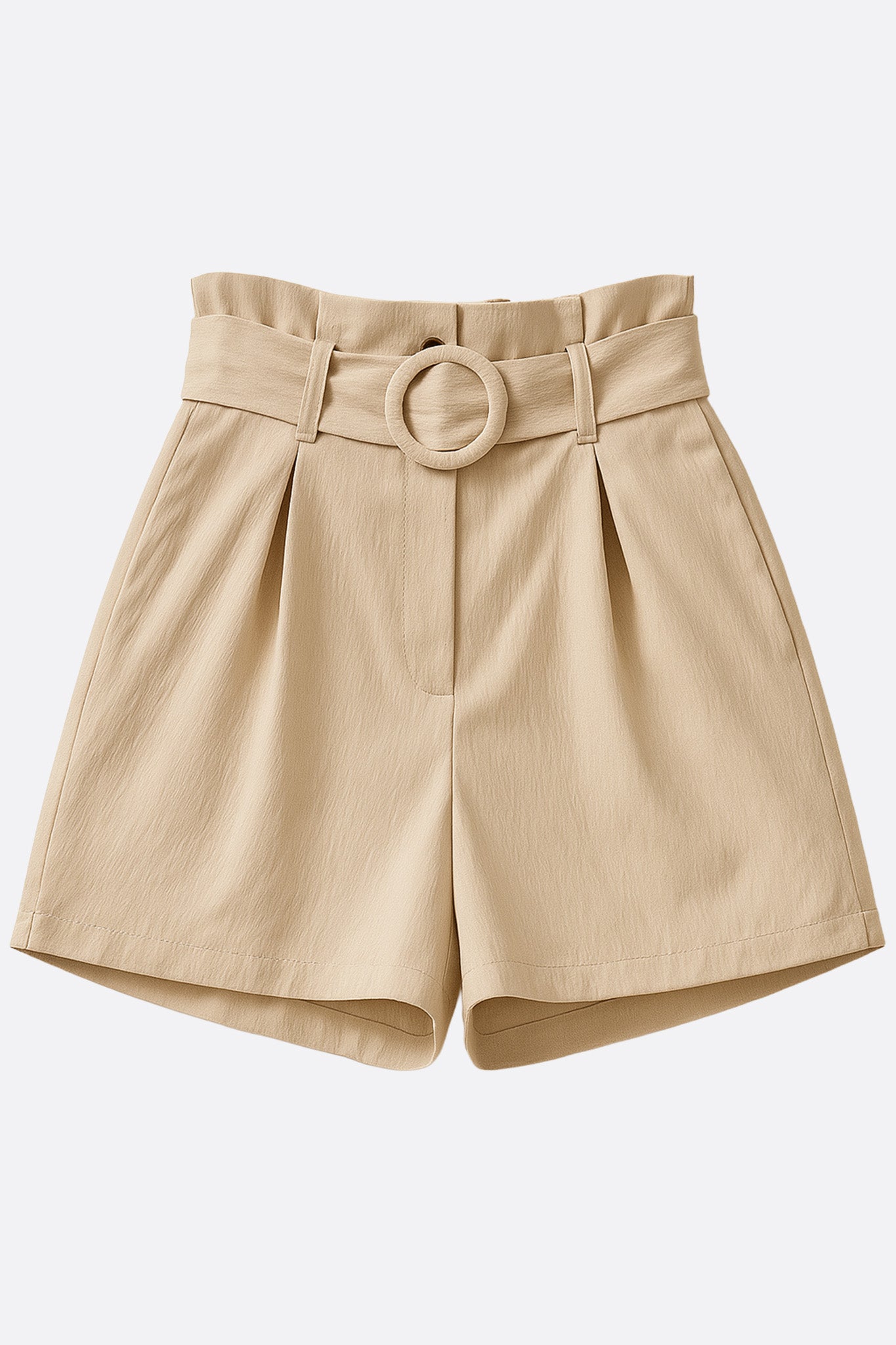 Short beige taille haute ceinturé pour femme – Style chic et