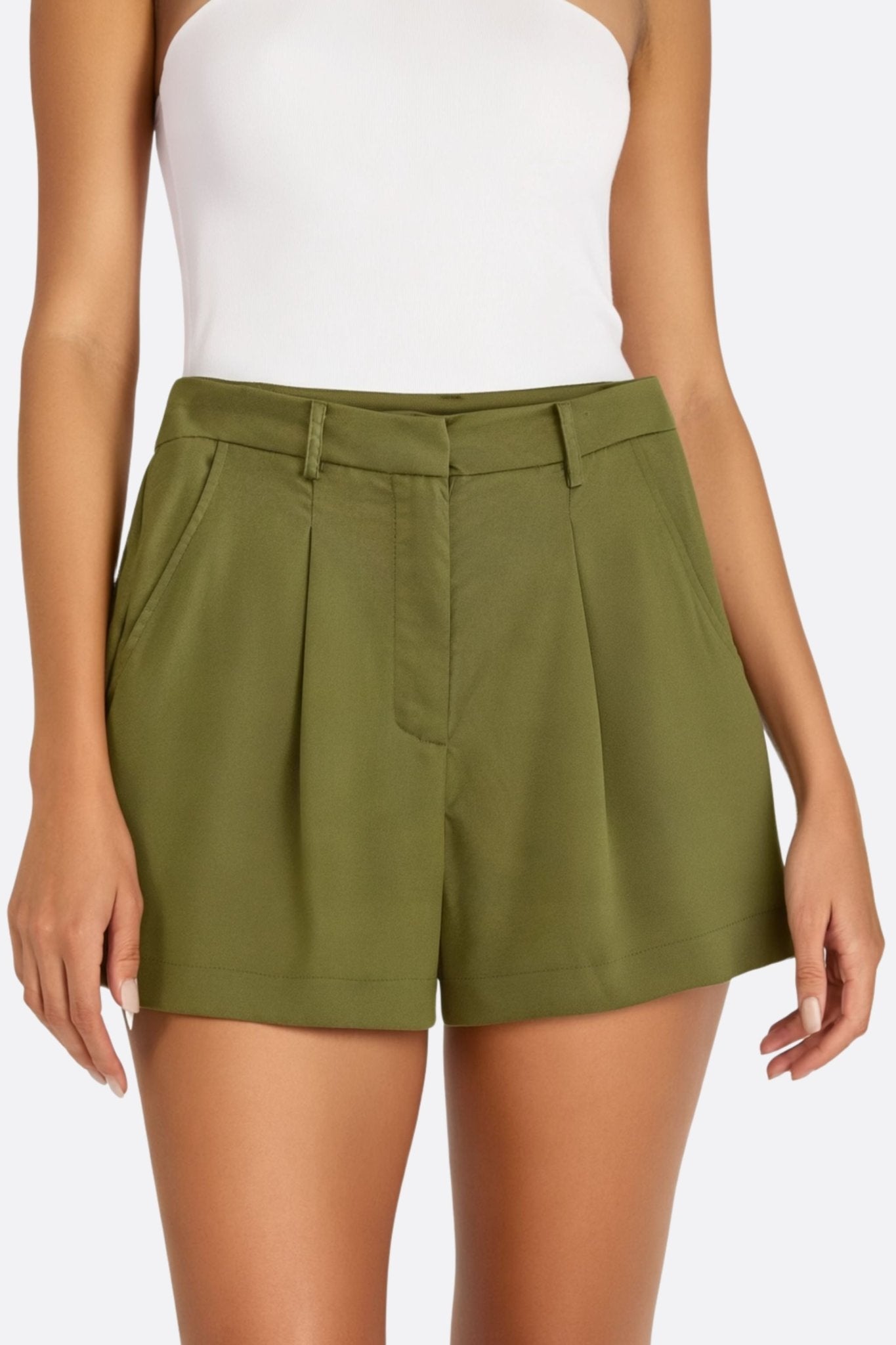 Short vert kaki à taille haute en toile légère - MISCIANO