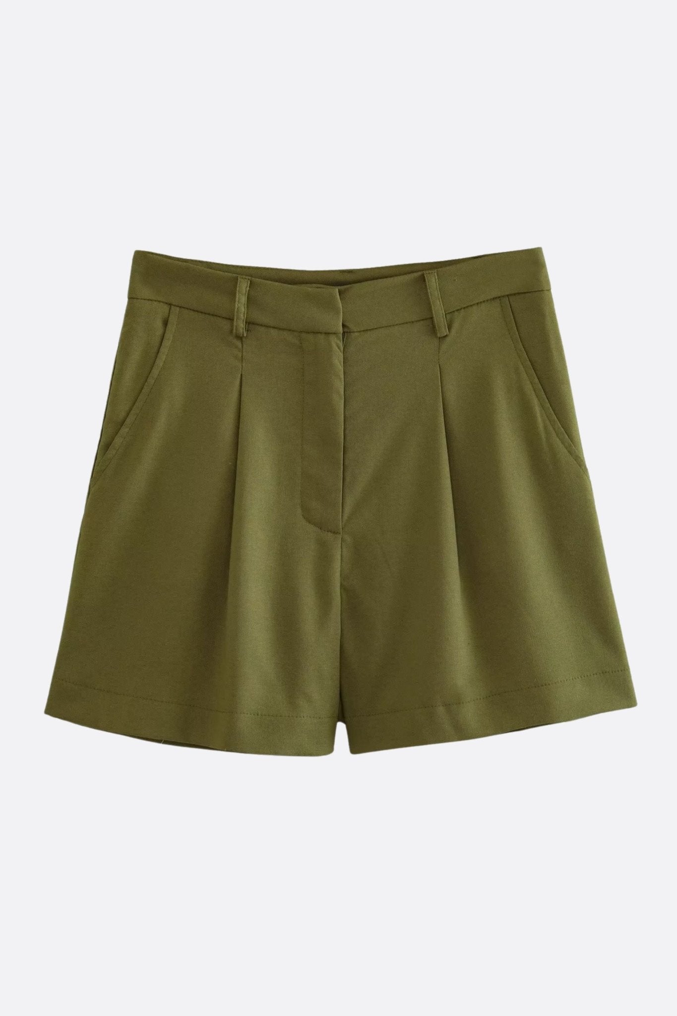 Short vert kaki à taille haute en toile légère - MISCIANO