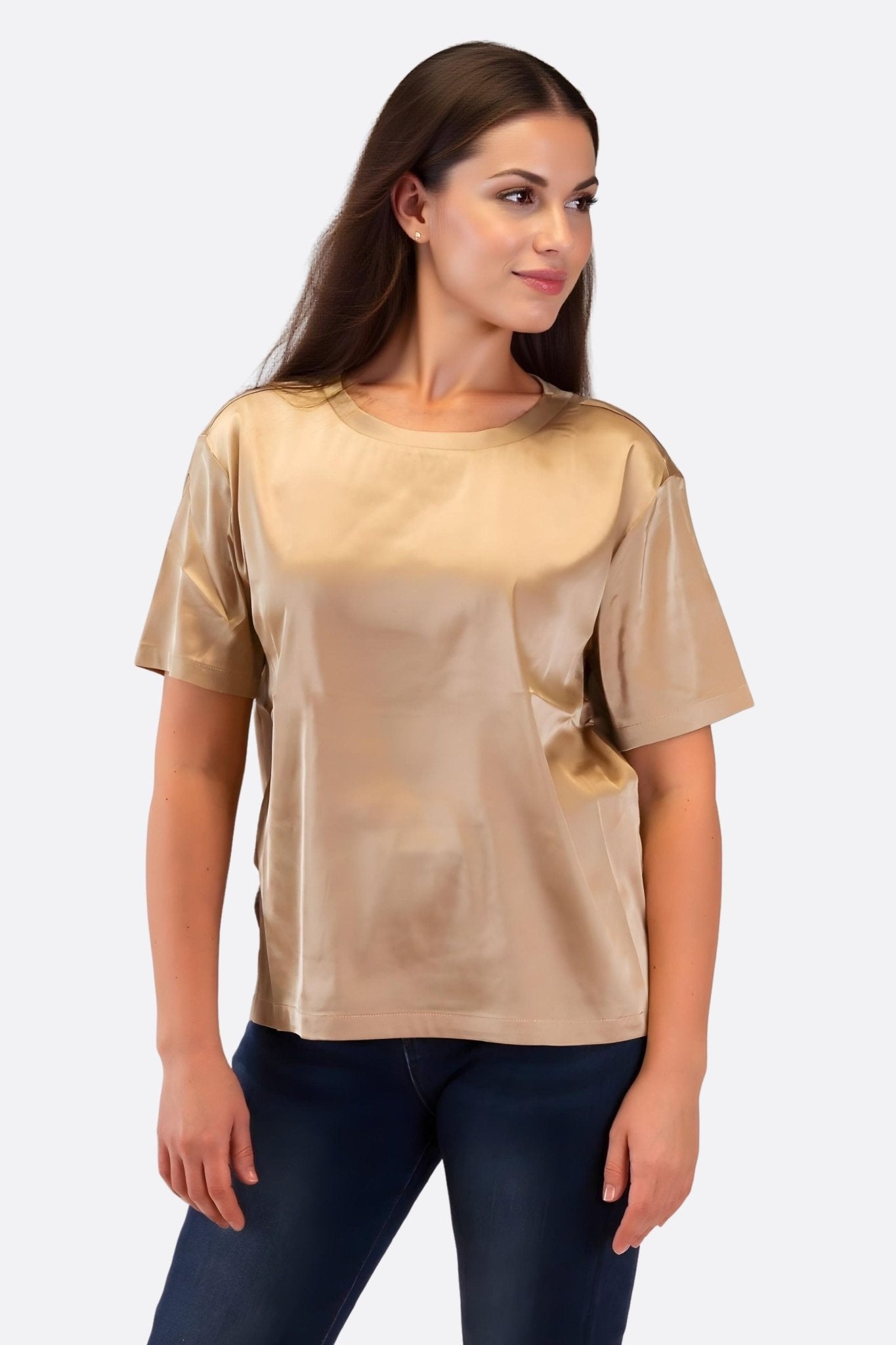 T-shirt à manches courtes en satin beige - MISCIANO