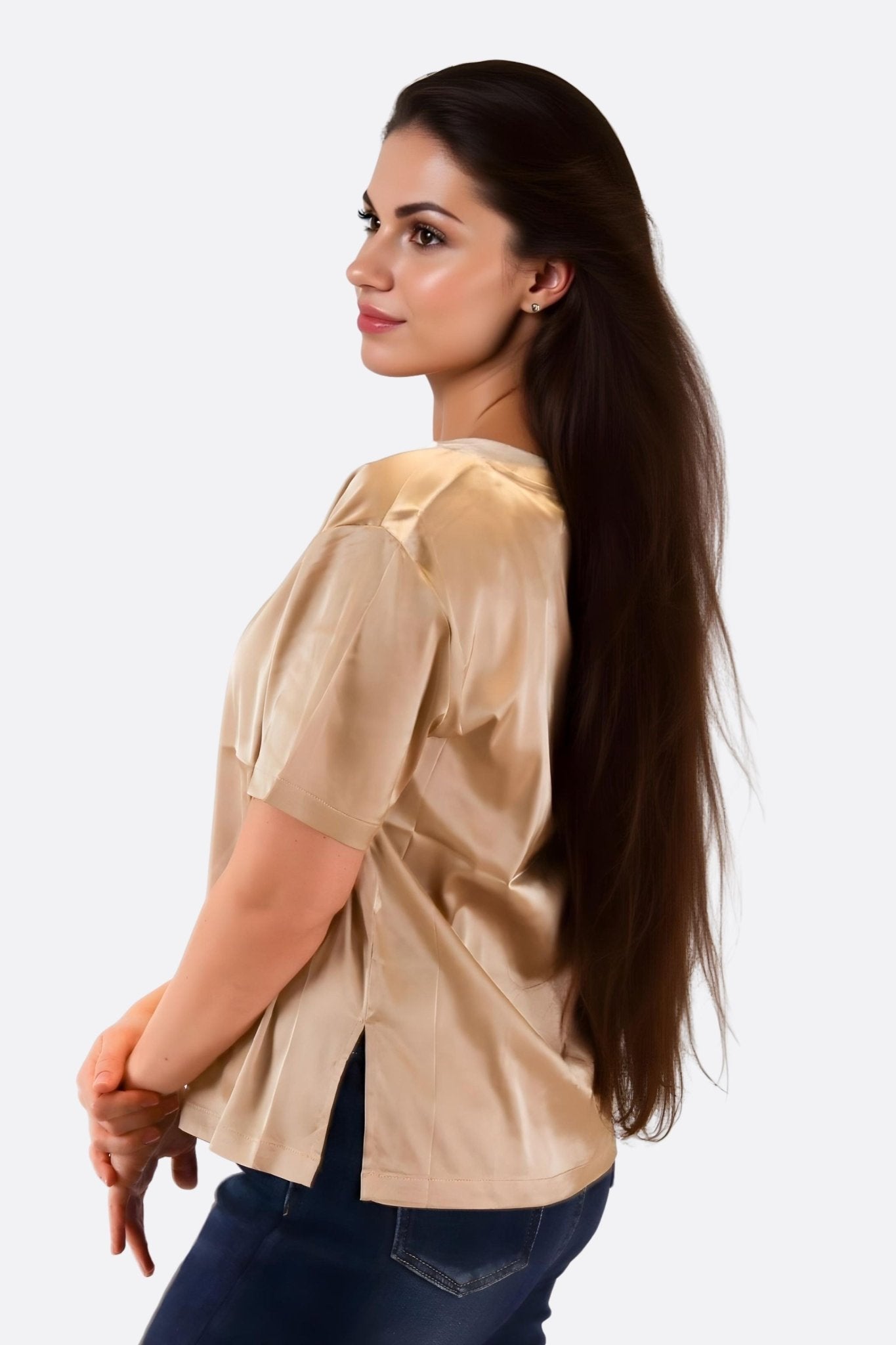 T-shirt à manches courtes en satin beige - MISCIANO