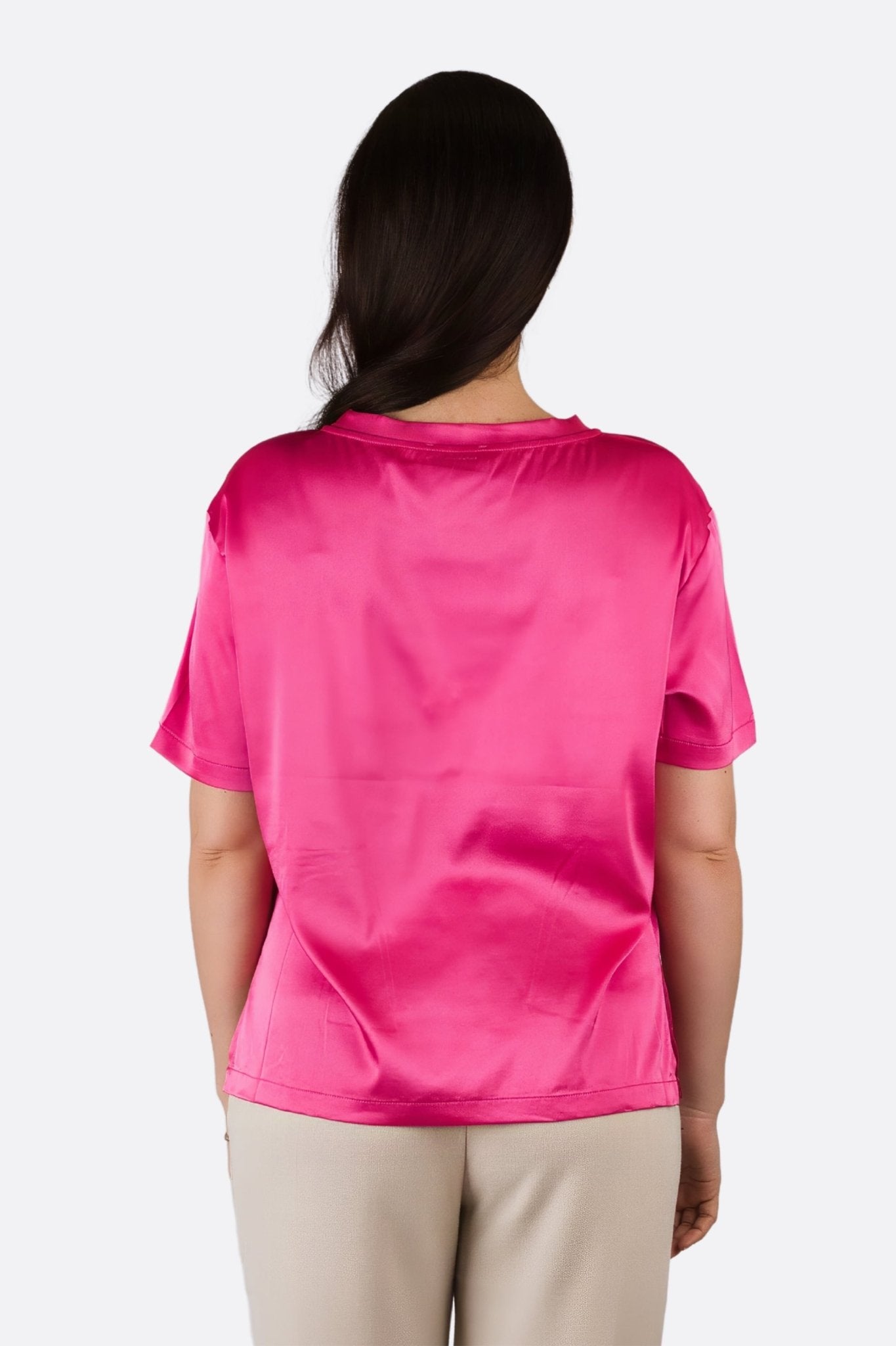 T-shirt à manches courtes en satin fuschia - MISCIANO