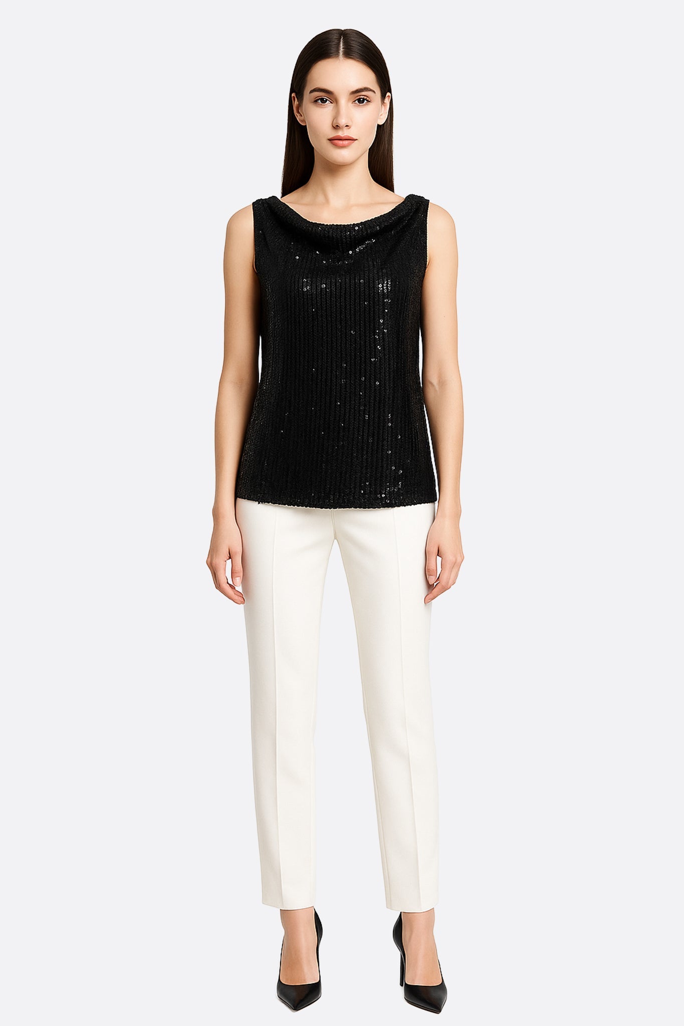 Top noir sans manches à sequins - MISCIANO