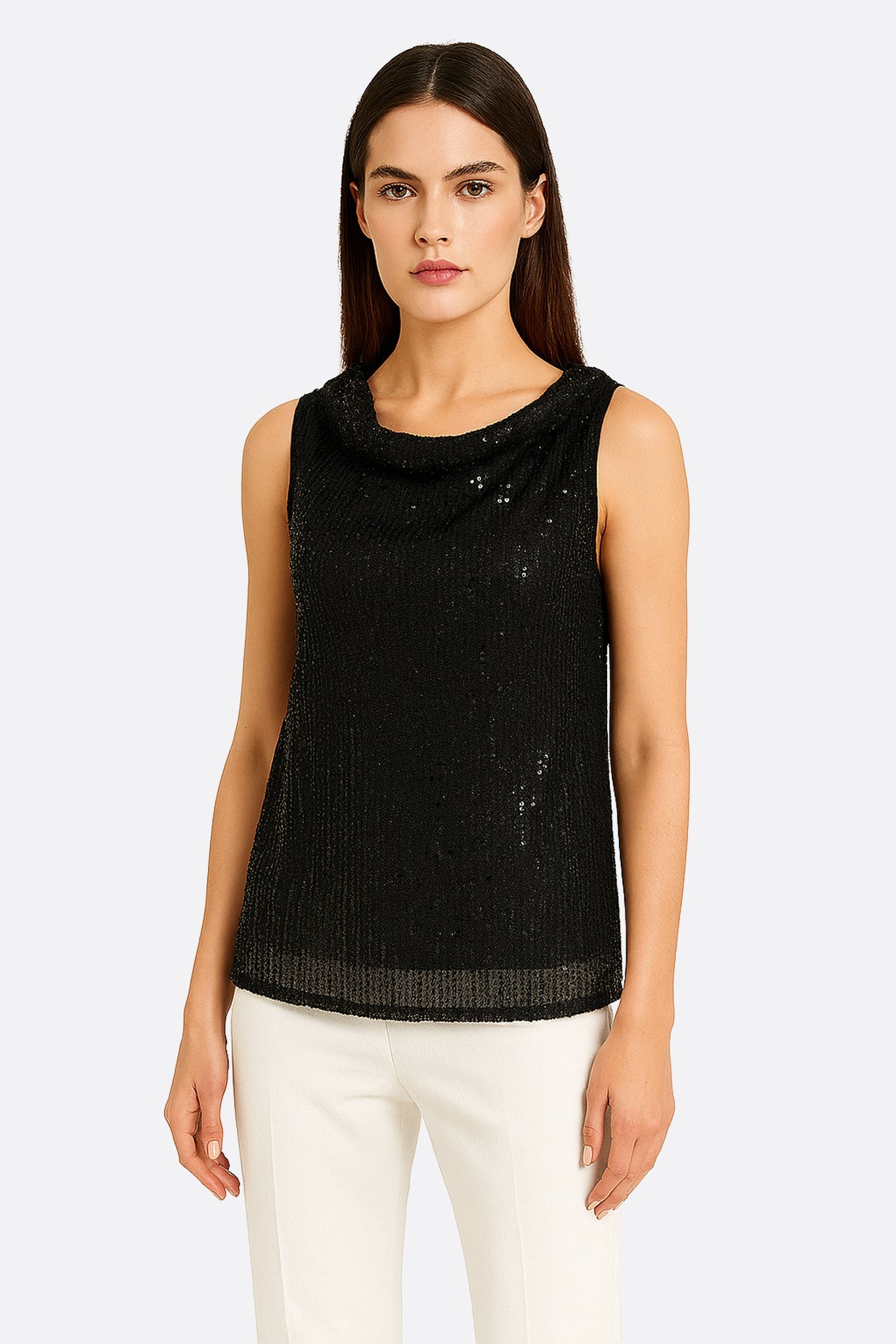 Top noir sans manches à sequins - MISCIANO